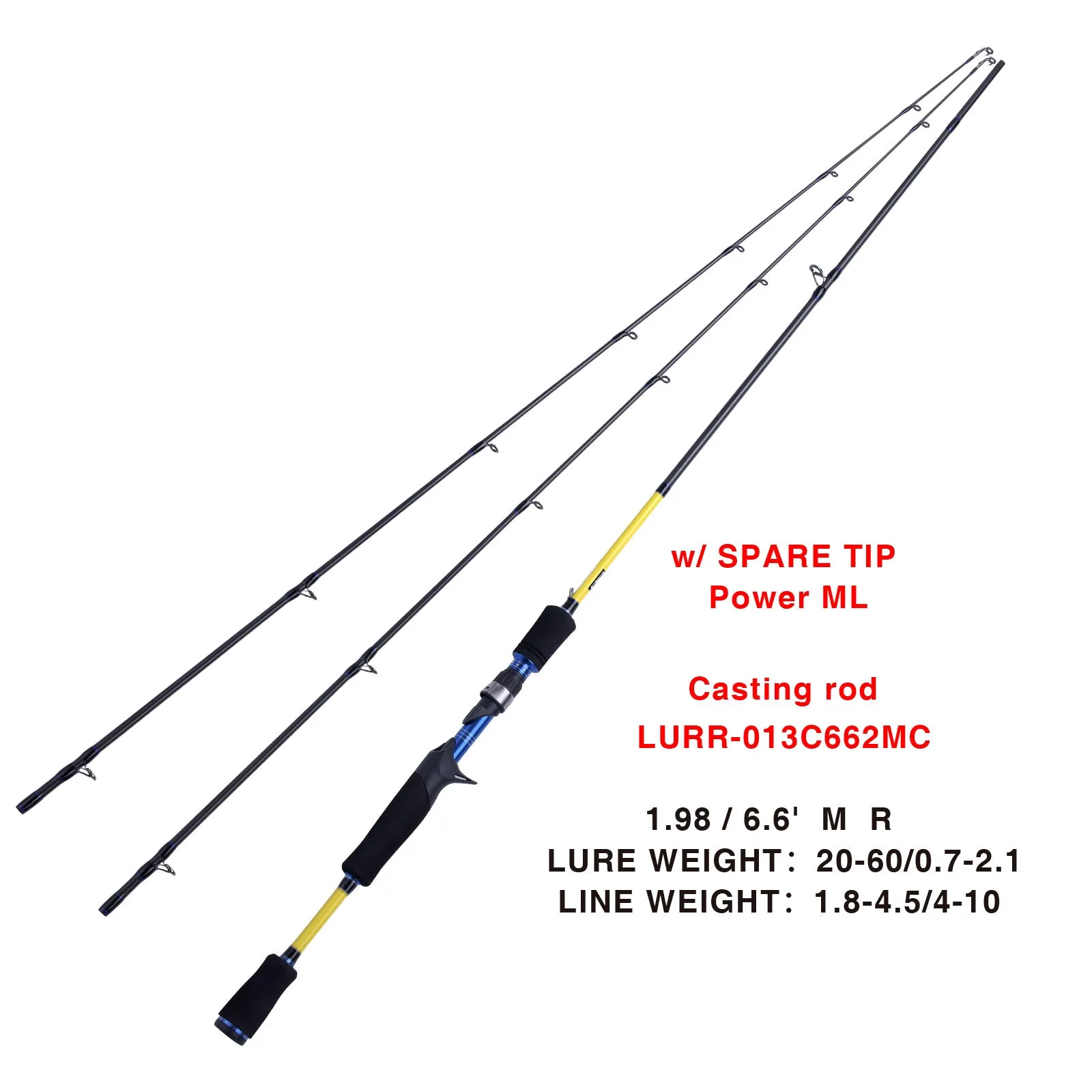 013c High Carbon Casting Fishing Rod 6'/6.6'/7' 2sec w/ Spare Tip - USA