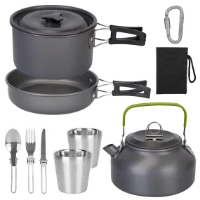 12Pcs Camping Cookware Set Aluminum Pot Pans Kit