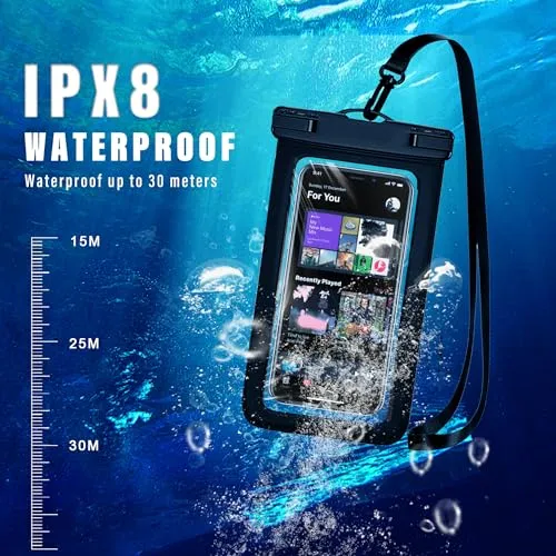 2 Pcs Waterproof Phone Pouch, Universal IPX8 Waterproof Phone Case for iPhone 15 pro max 14 13 12 11 Plus XS XR Samsung S24 S23 up to 6.8'', Water Proof Dry Bag for Swimming Kayak Beach Vacation