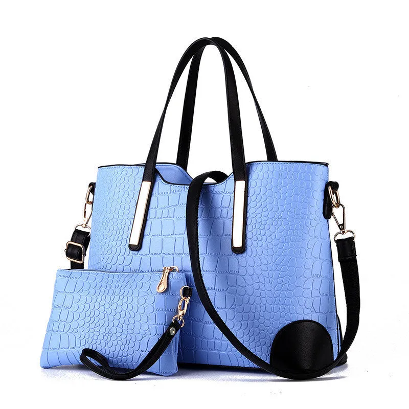 2016 women's fashion elegant shoulder bag classic trend Crocodile grain PU leather handbag Messenger bag and get a Clutch Wallet