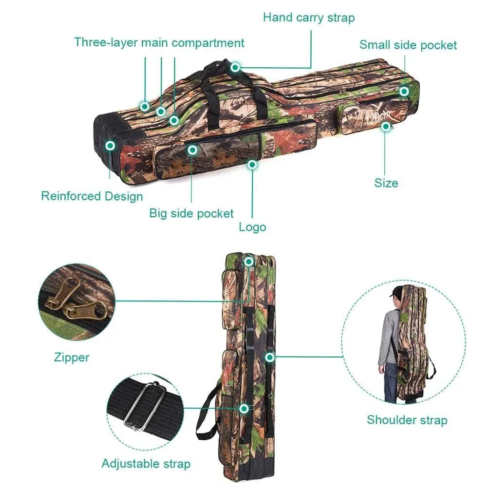 3 Layers Fishing Bag Portable Folding Fishing Rod Reel Bag Fishing Tackle Carry Bag Case Travel Storage Bag For Outdoor Fishing