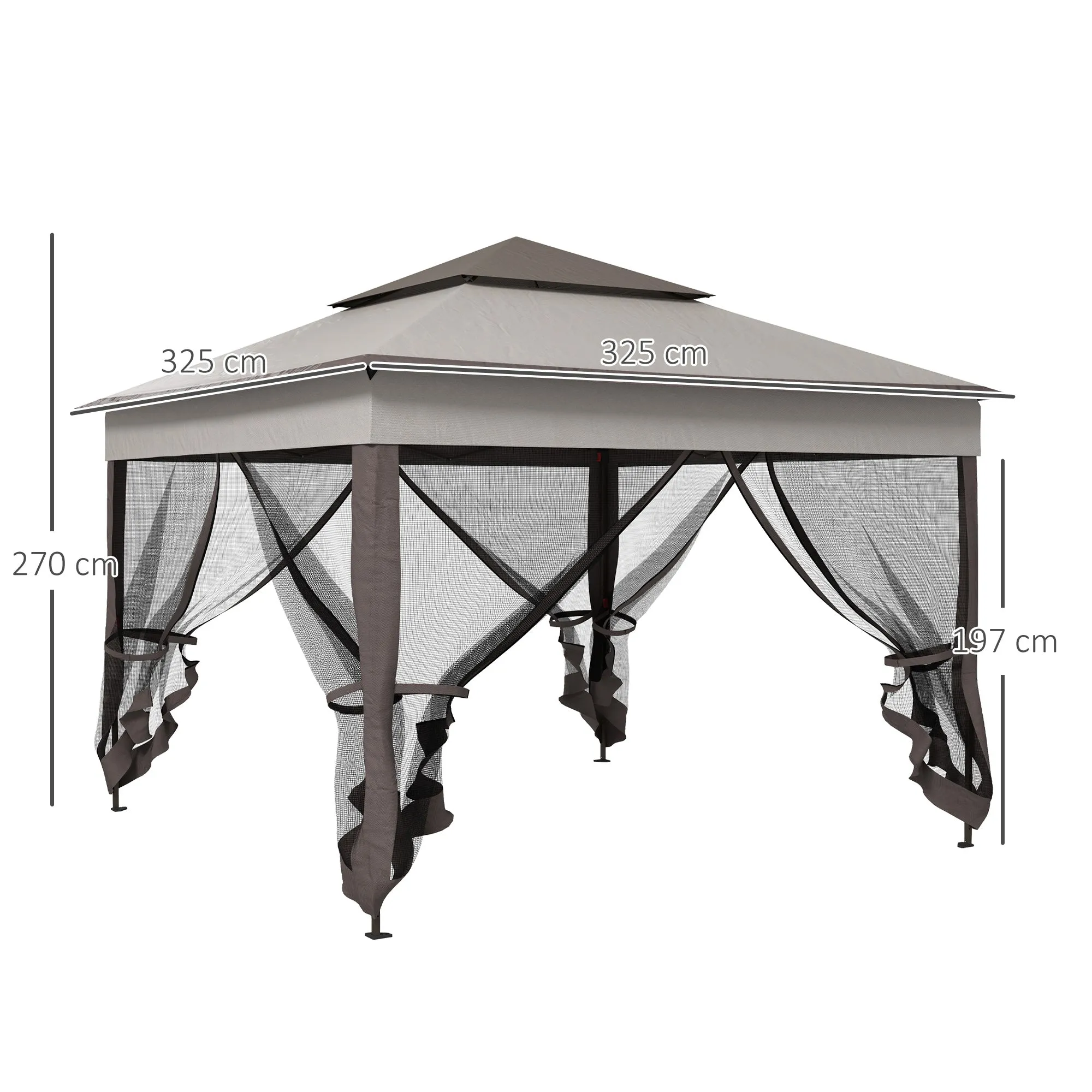 3 x 3(m) Pop Up Gazebo, Double-roof Garden Tent with Netting and Carry Bag, Party Event Shelter for Outdoor Patio, Grey