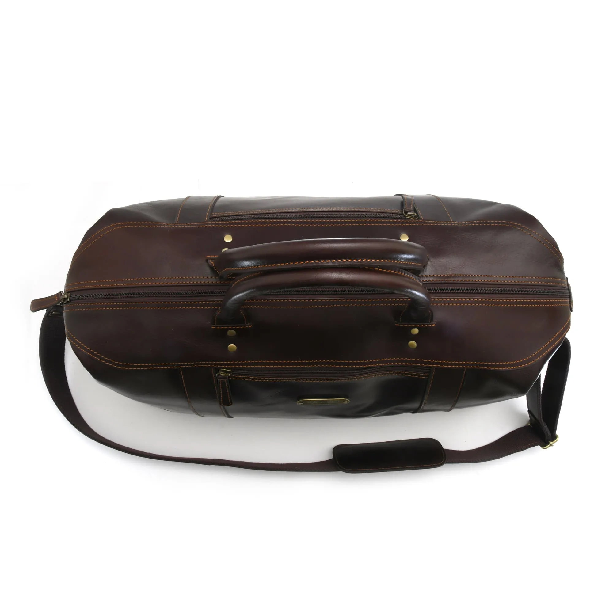 392100 Large Duffle Bag in Full Grain Dark Brown Leather | Style n Craft