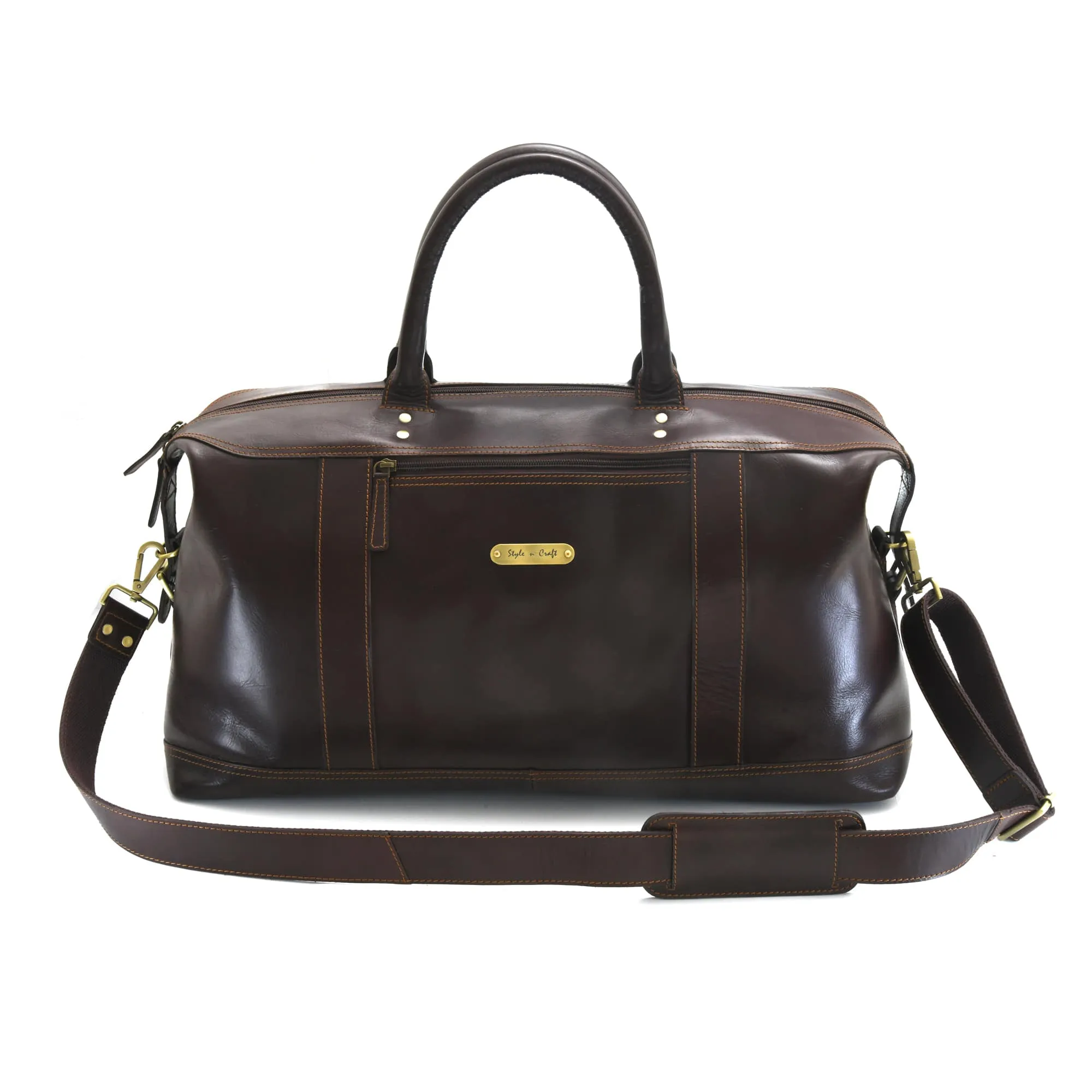 392100 Large Duffle Bag in Full Grain Dark Brown Leather | Style n Craft