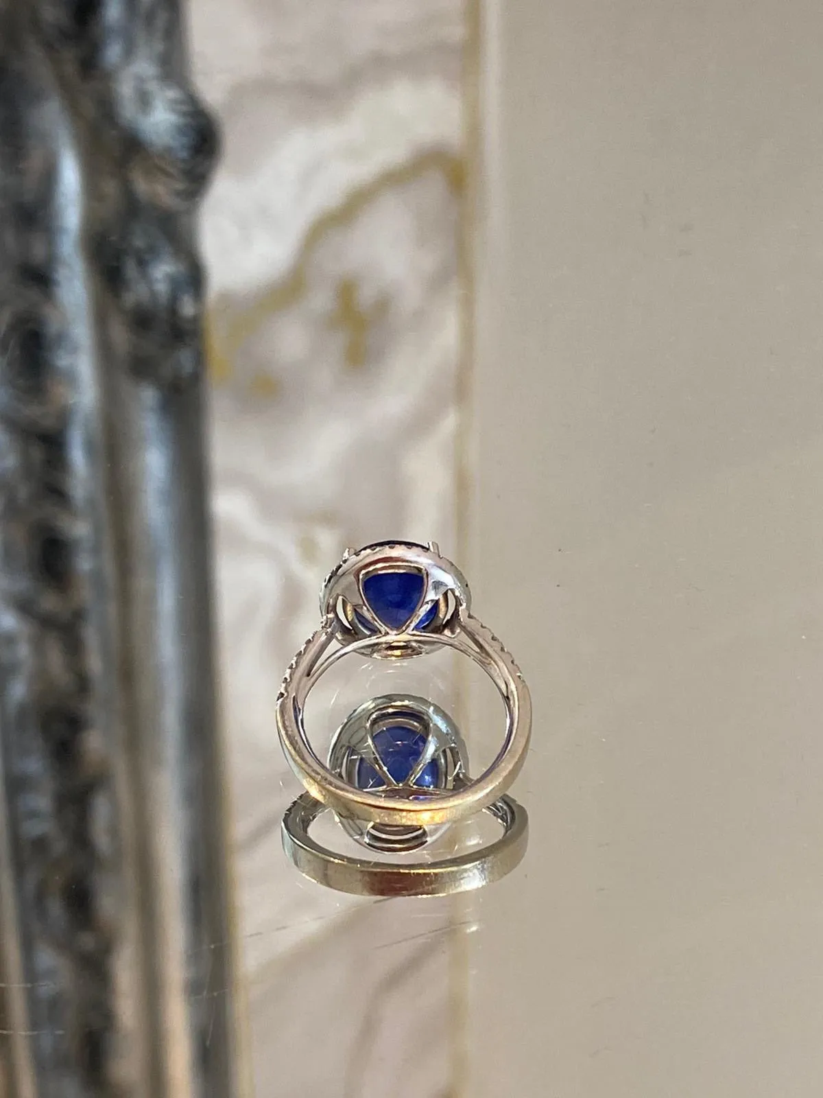 5ct Sapphire & Diamond Ring Set In 18k White Gold