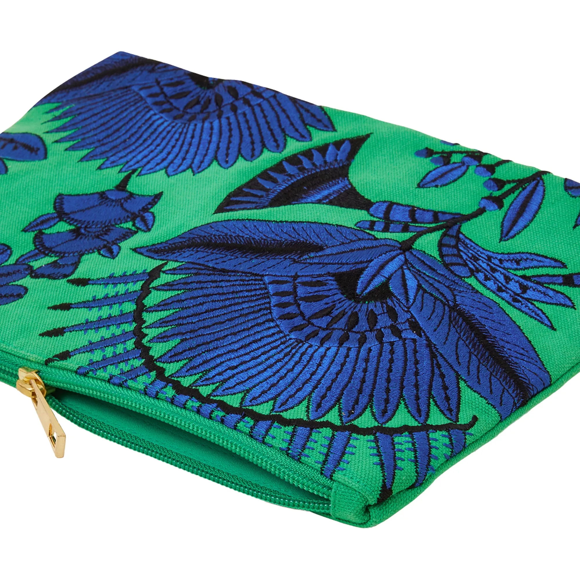 Accessorize London Women's Green Embroidered Make Up Bag