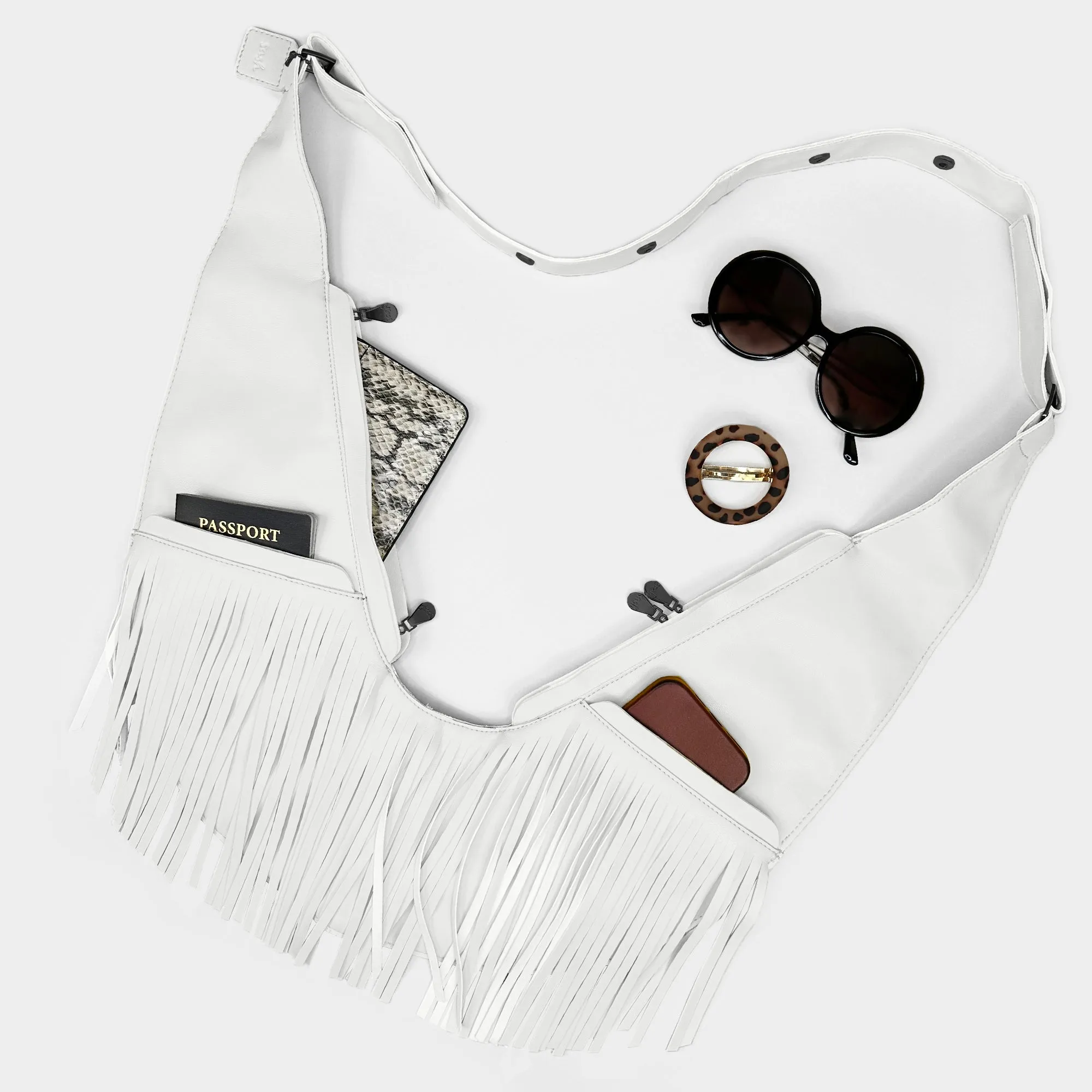 Alabaster Faux Leather Fringe Sash Bag