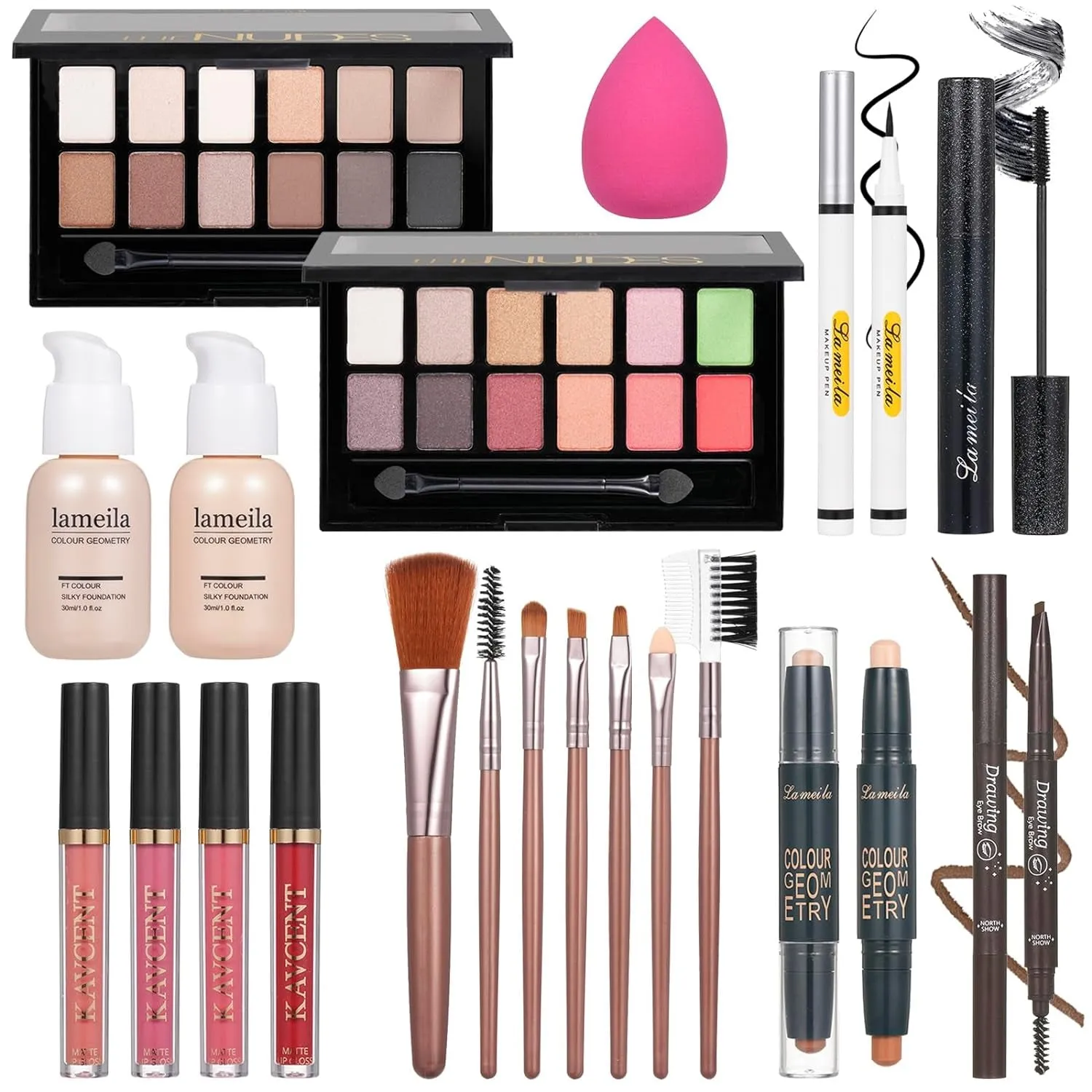 All-in-One Makeup Kit for Women & Teens - Complete Cosmetic Set: Eyeshadow, Lip Gloss & Foundation