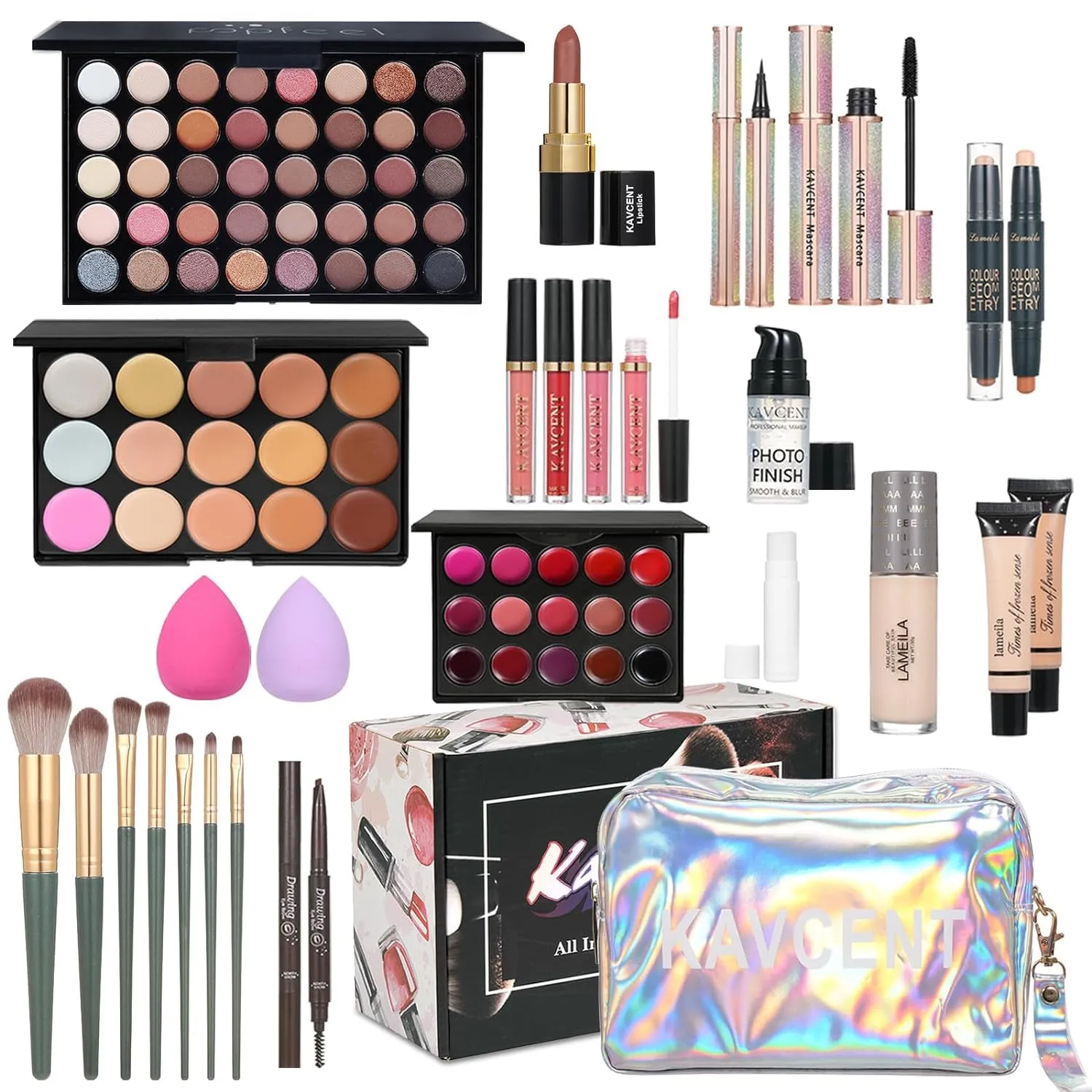 All-in-One Makeup Kit for Women & Teens - Complete Cosmetic Set: Eyeshadow, Lip Gloss & Foundation