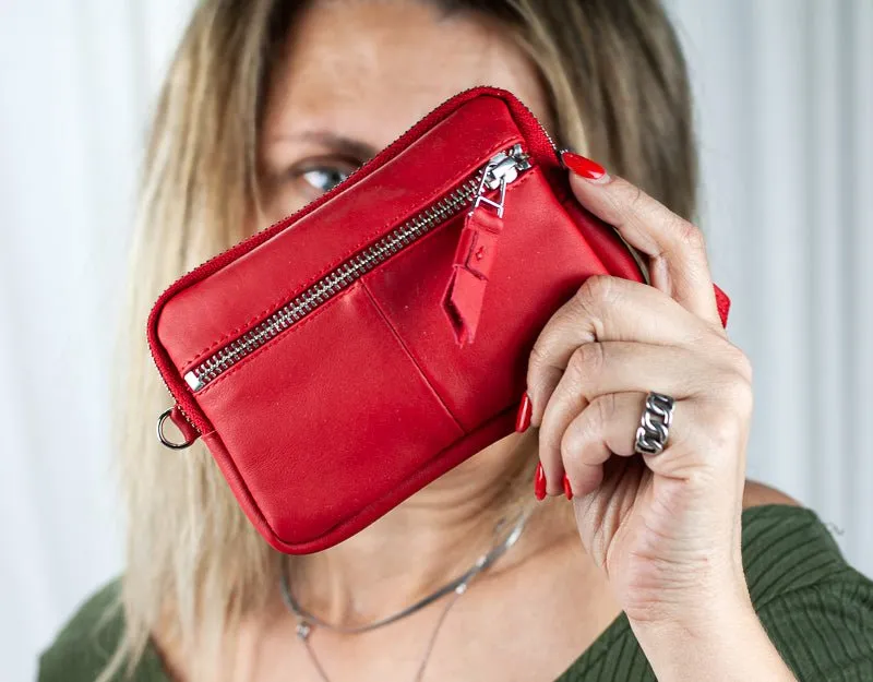 Antheia mini wallet - Red leather