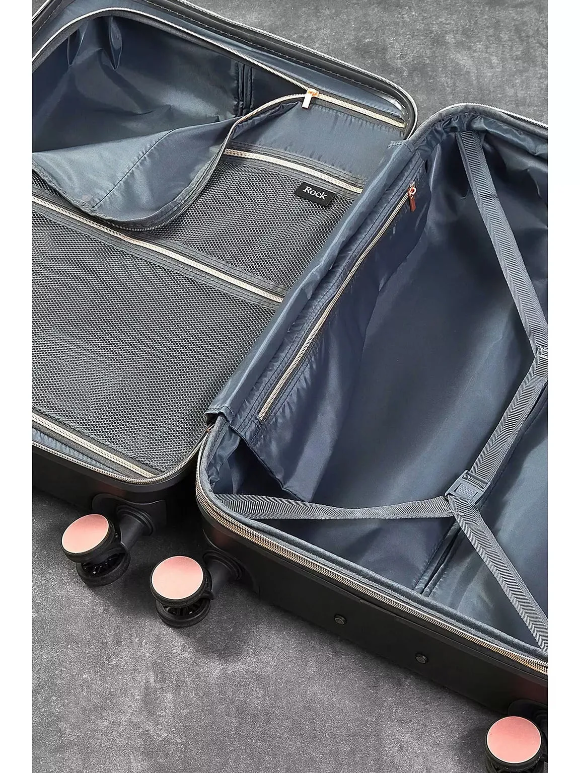 ARIA Set of 3 Suitcases - Charcoal with Rose Gold