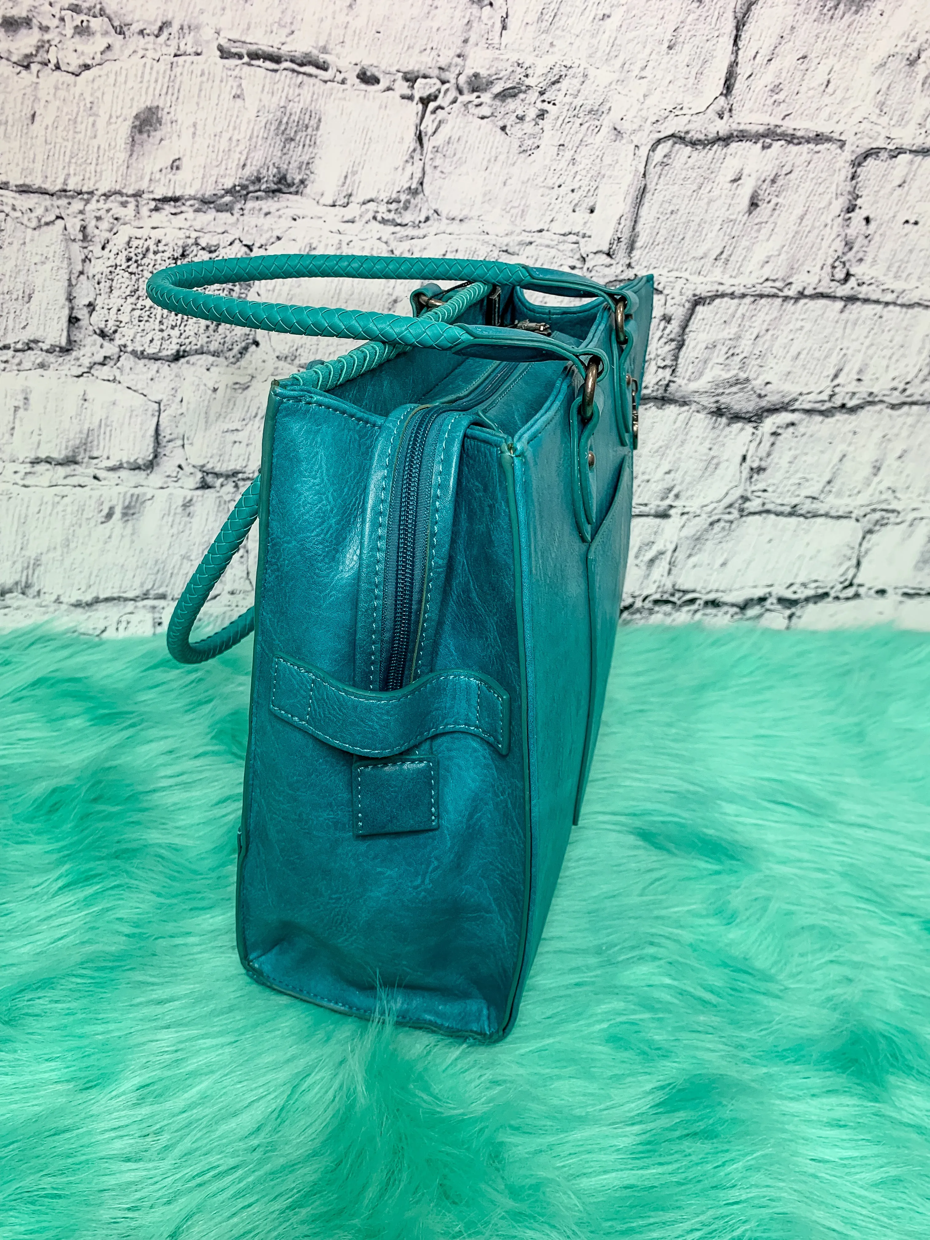 Avery L Upcycled Tooled  Vegan Leather Bag - Turquoise