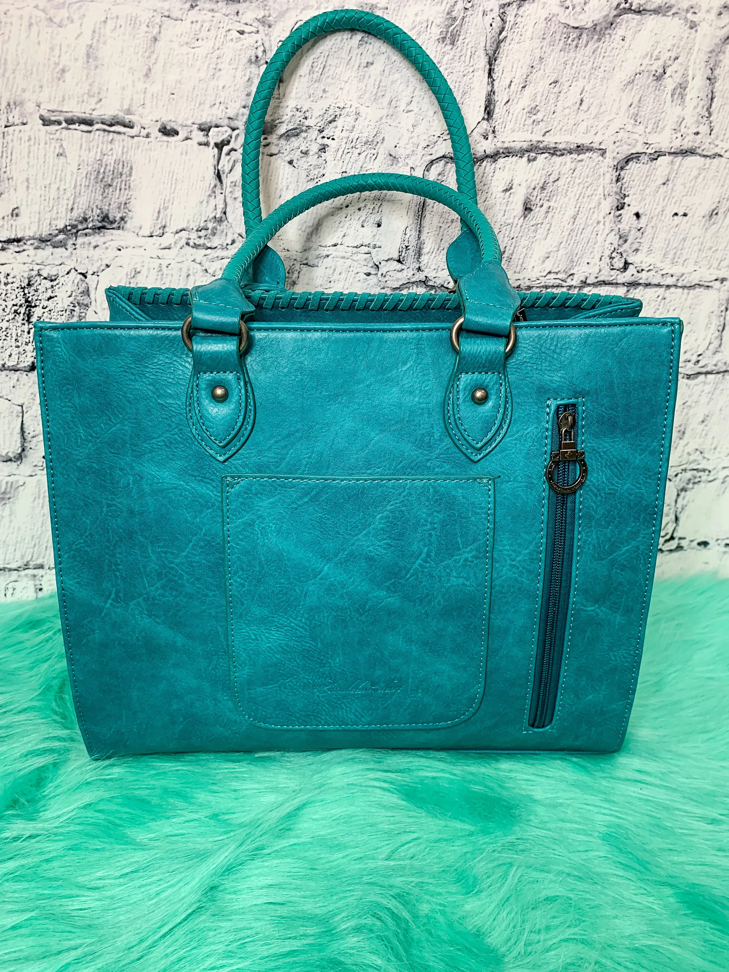 Avery L Upcycled Tooled  Vegan Leather Bag - Turquoise