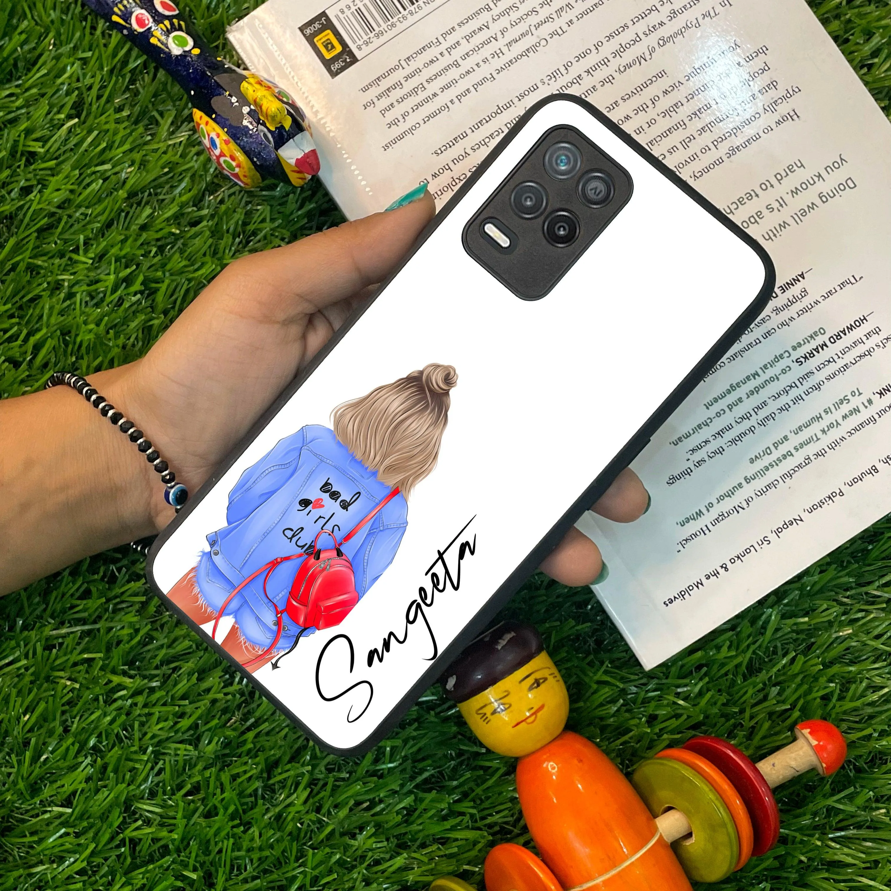 Bag Girl Customize Name Glass Case For Realme/Narzo