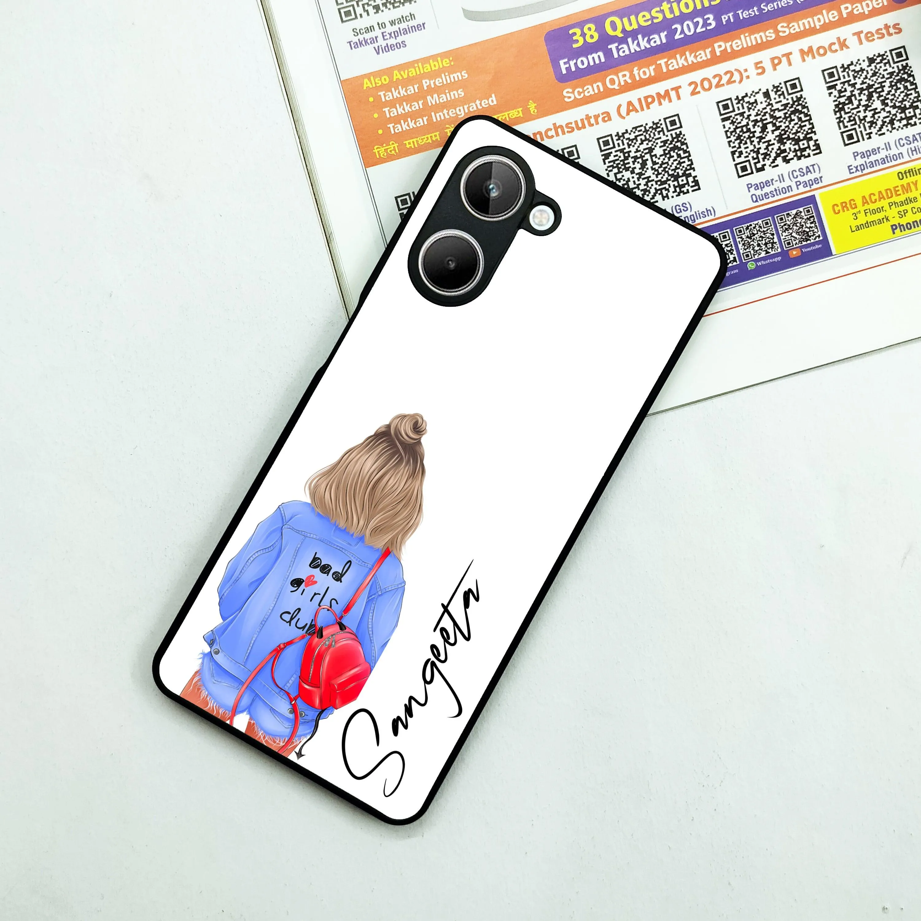 Bag Girl Customize Name Glass Case For Realme/Narzo