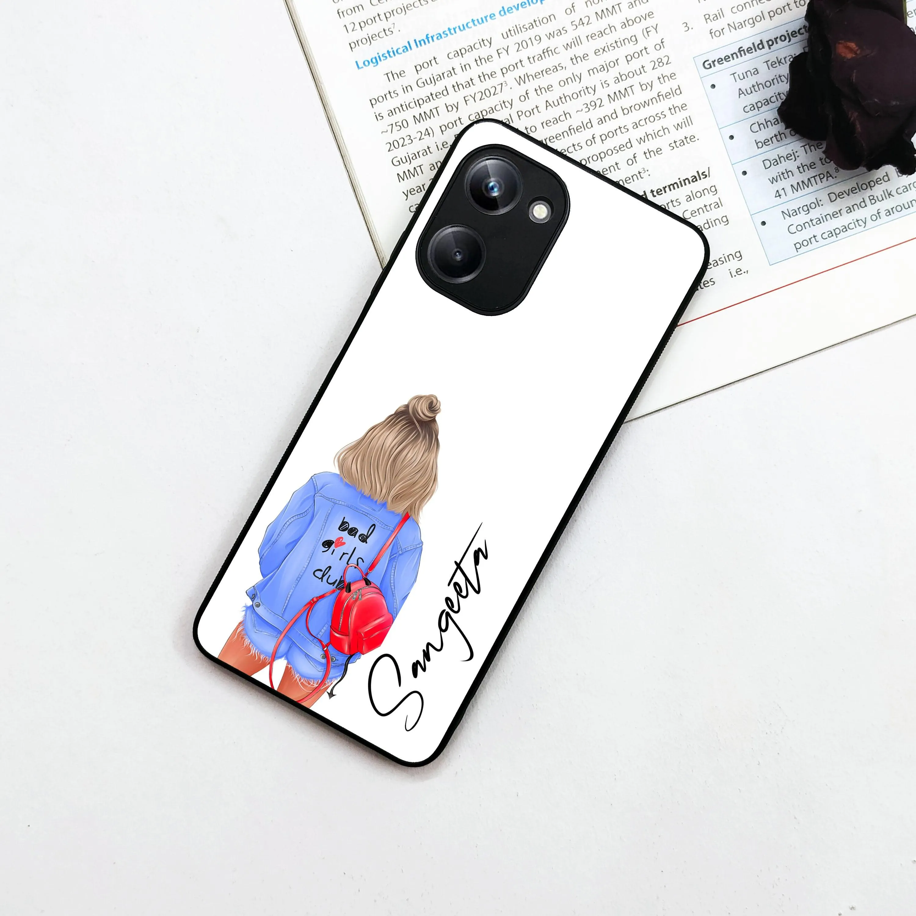 Bag Girl Customize Name Glass Case For Realme/Narzo