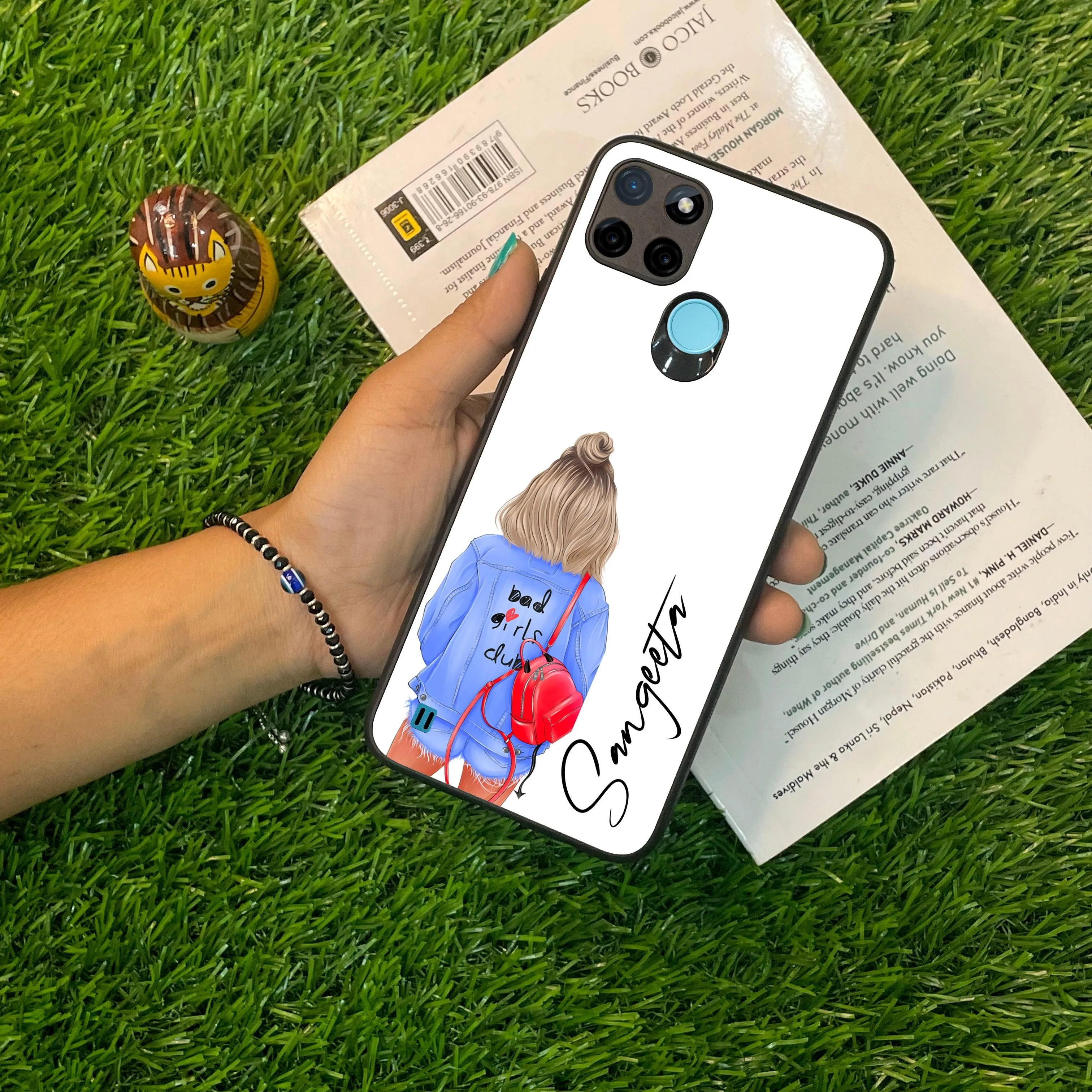 Bag Girl Customize Name Glass Case For Realme/Narzo