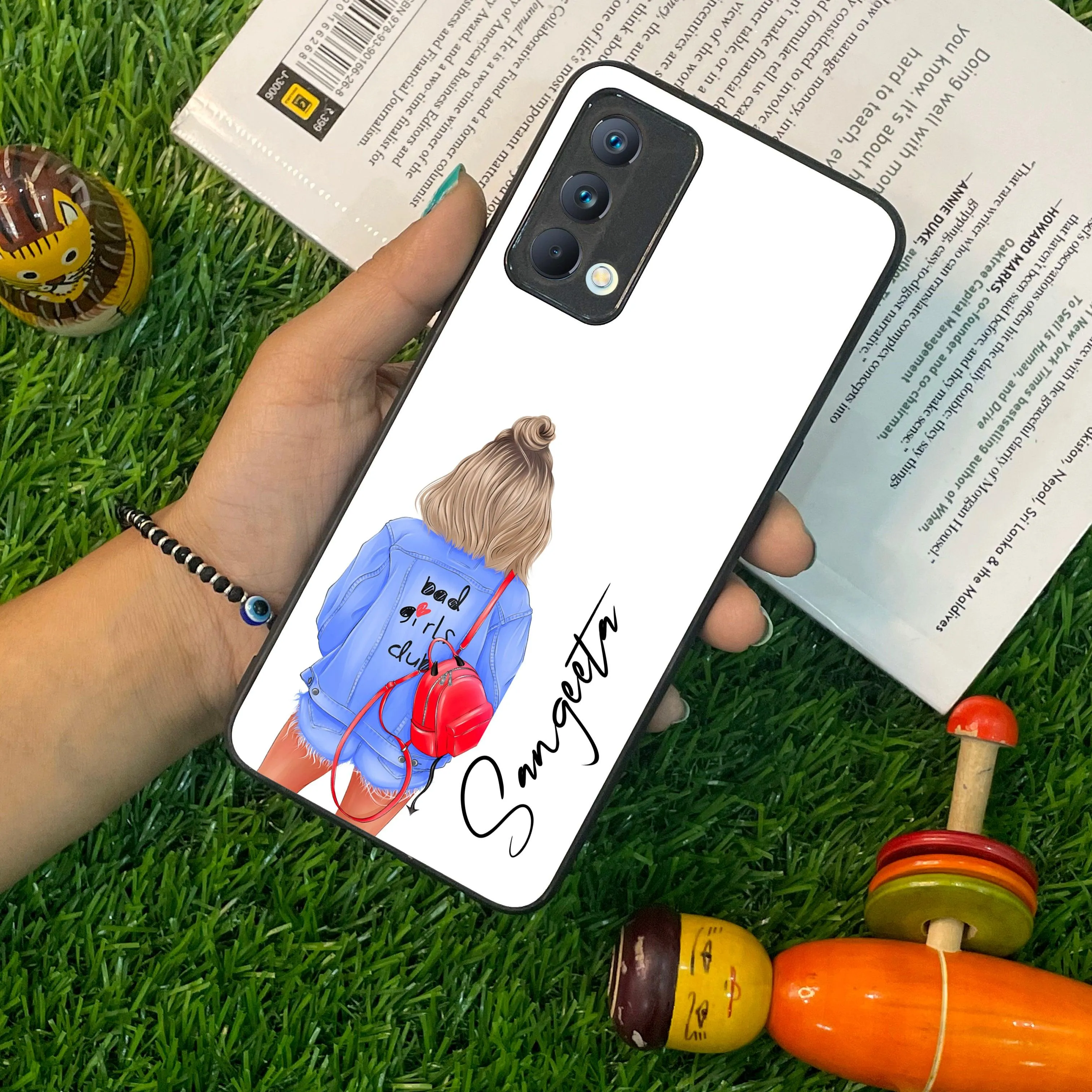 Bag Girl Customize Name Glass Case For Realme/Narzo