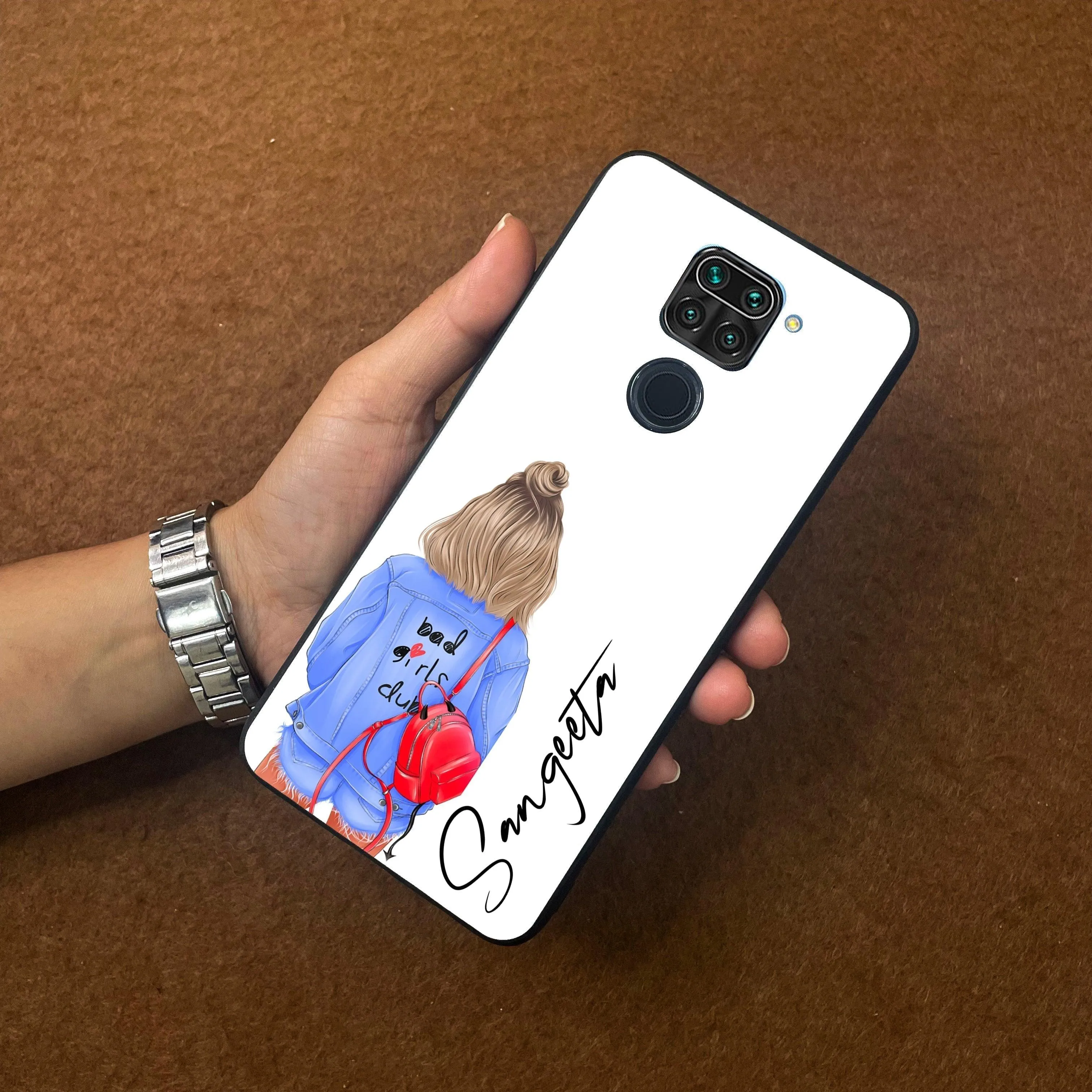 Bag Girl Customize Name Glass Case For Redmi/Xiaomi