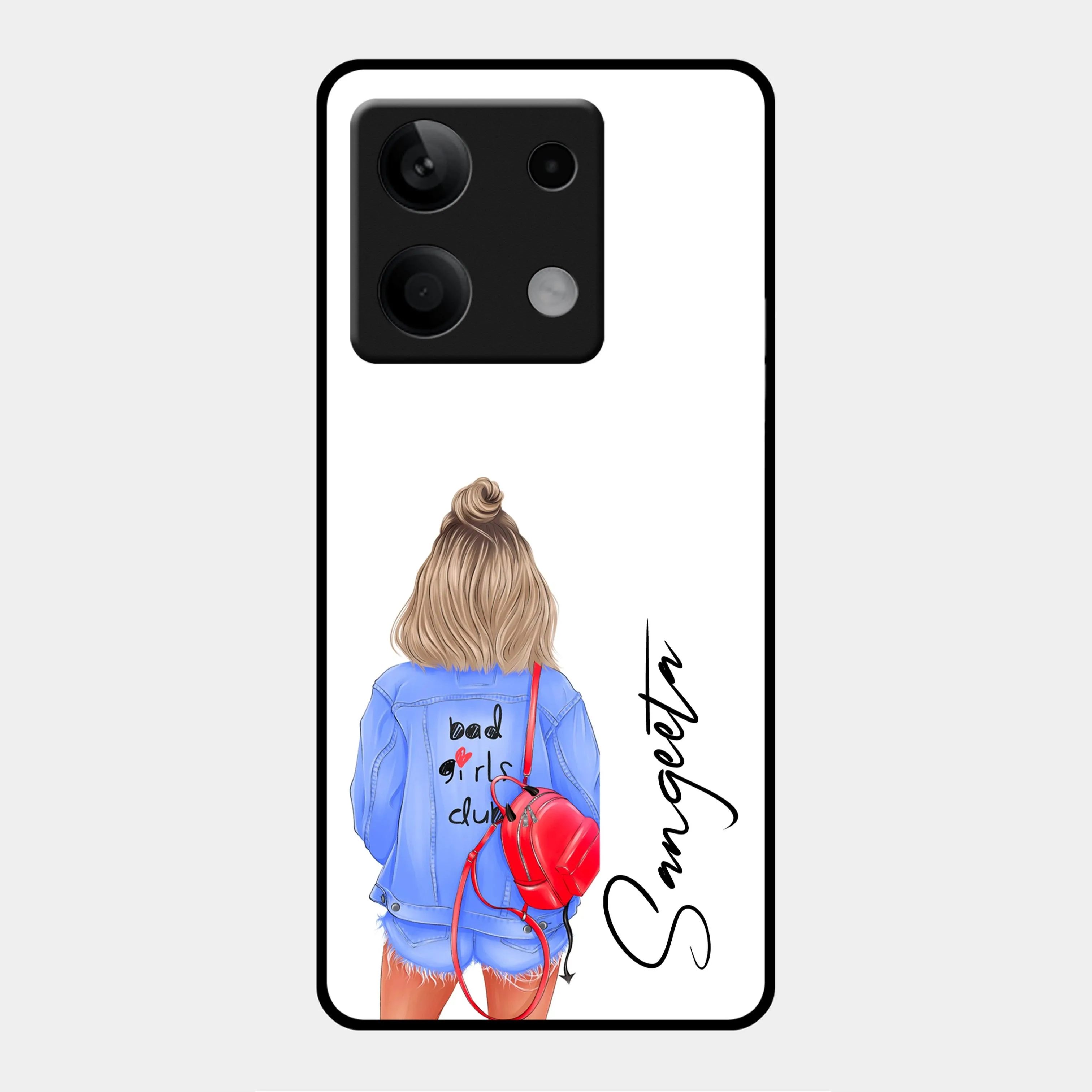 Bag Girl Customize Name Glass Case For Redmi/Xiaomi