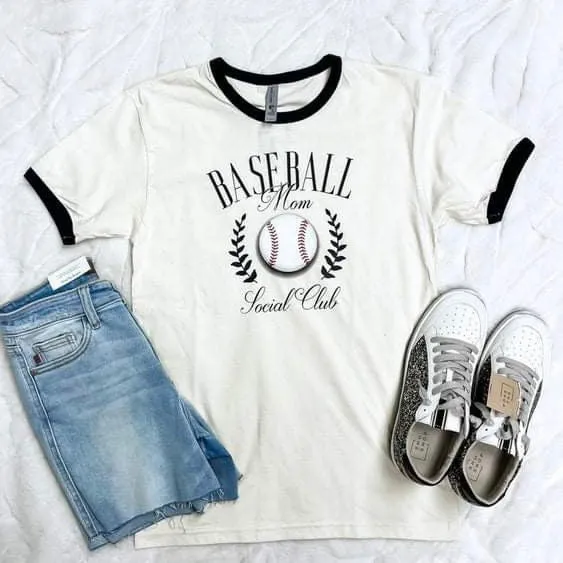 Baseball Mom Social Club Ringer Graphic T-shirt.