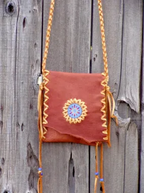 Beaded leather handbag, small leather purse