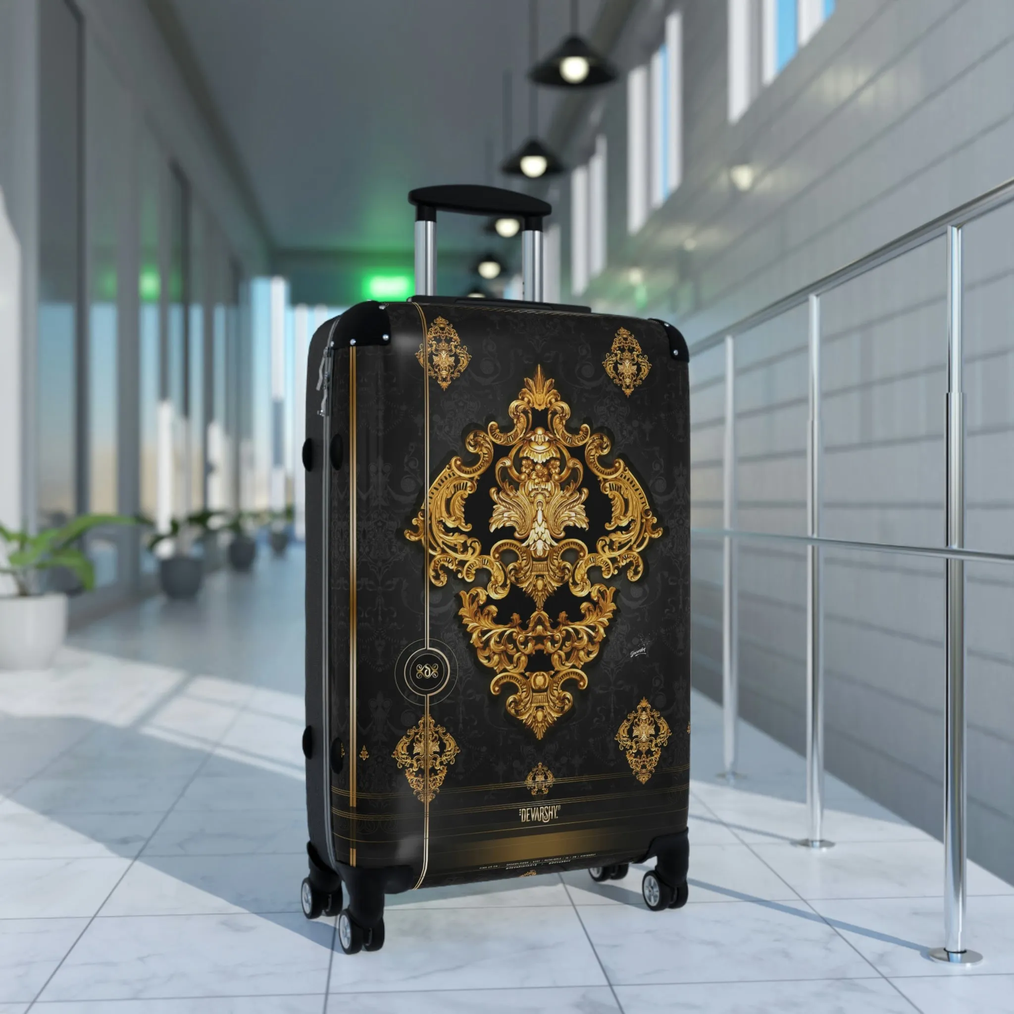 Belgrade Medallion Suitcase 3 Sizes Carry-on Suitcase Black Travel Luggage Hard Shell Suitcase | XTQ1003A