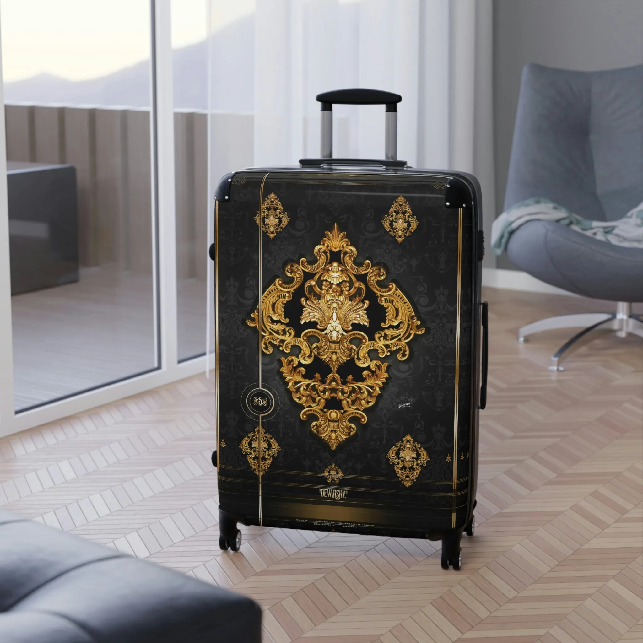 Belgrade Medallion Suitcase 3 Sizes Carry-on Suitcase Black Travel Luggage Hard Shell Suitcase | XTQ1003A