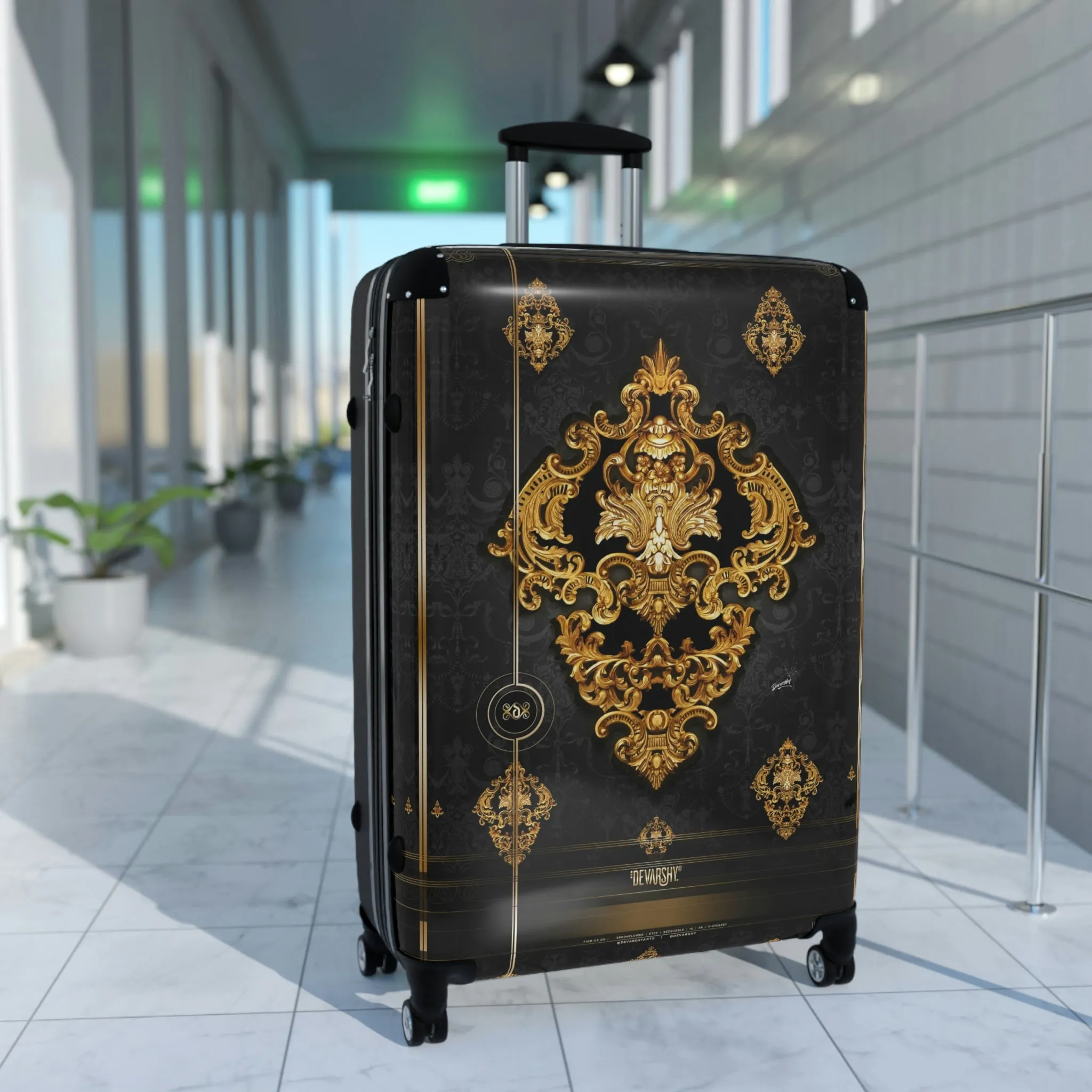 Belgrade Medallion Suitcase 3 Sizes Carry-on Suitcase Black Travel Luggage Hard Shell Suitcase | XTQ1003A