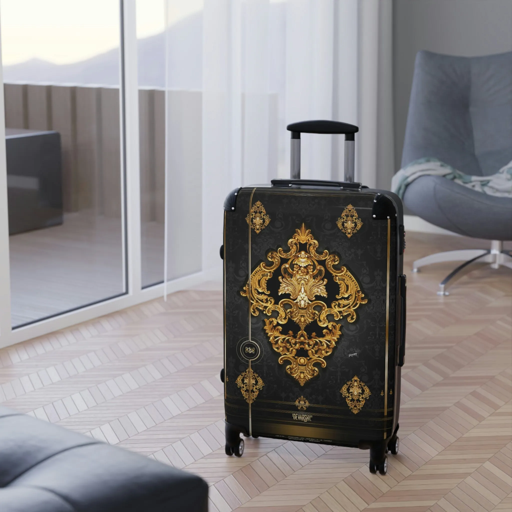 Belgrade Medallion Suitcase 3 Sizes Carry-on Suitcase Black Travel Luggage Hard Shell Suitcase | XTQ1003A