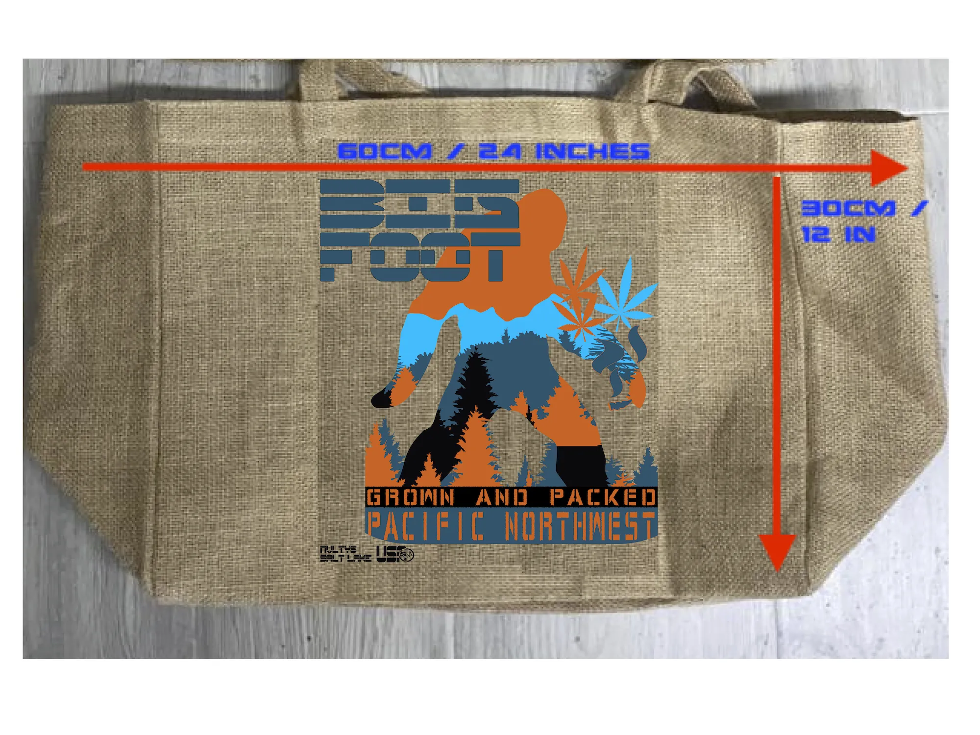 BIGFOOT MARIJUANA BURLAP TOTE BAG ( sold by the piece )