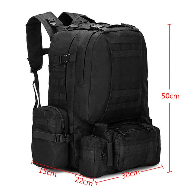 Black 55L Military Sports Tactical Camping Hiking Backpack Luggage Rucksack Bag