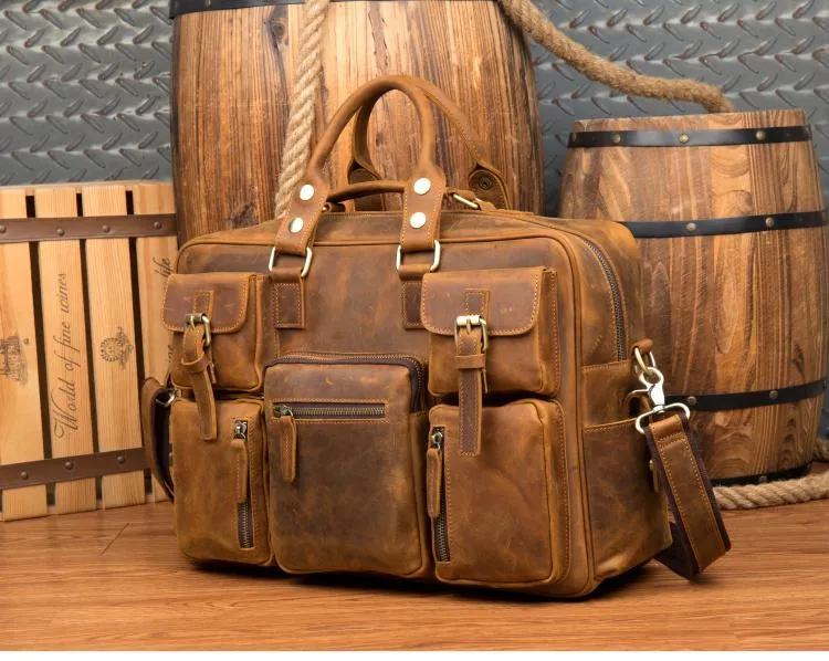 Black Cool Leather Mens Weekender Bag Shoulder Travel Briefcase Duffle Bag Light Brown luggage Bag for Men