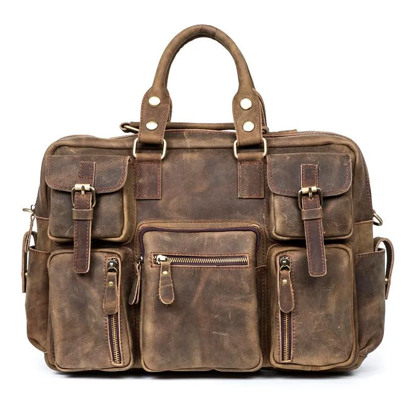 Black Cool Leather Mens Weekender Bag Shoulder Travel Briefcase Duffle Bag Light Brown luggage Bag for Men