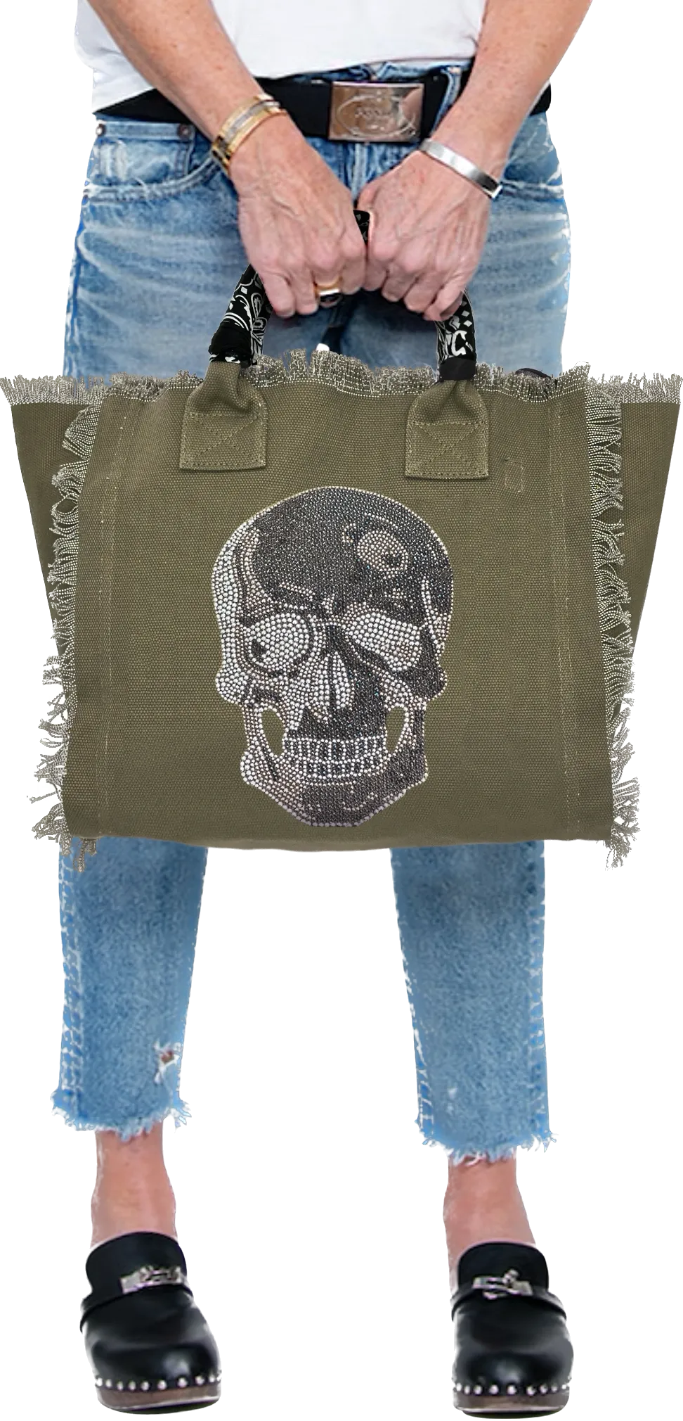 Black Skull Fringe Canvas Bag