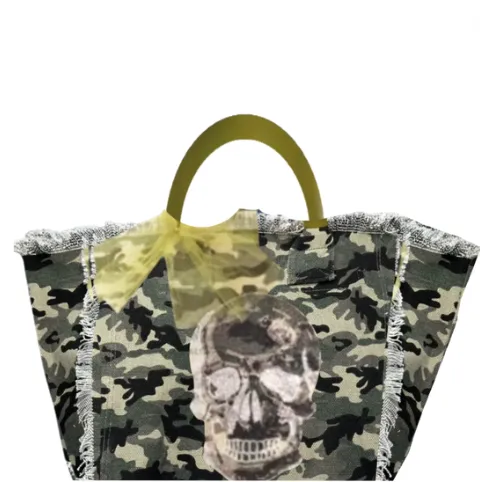 Black Skull Fringe Canvas Bag