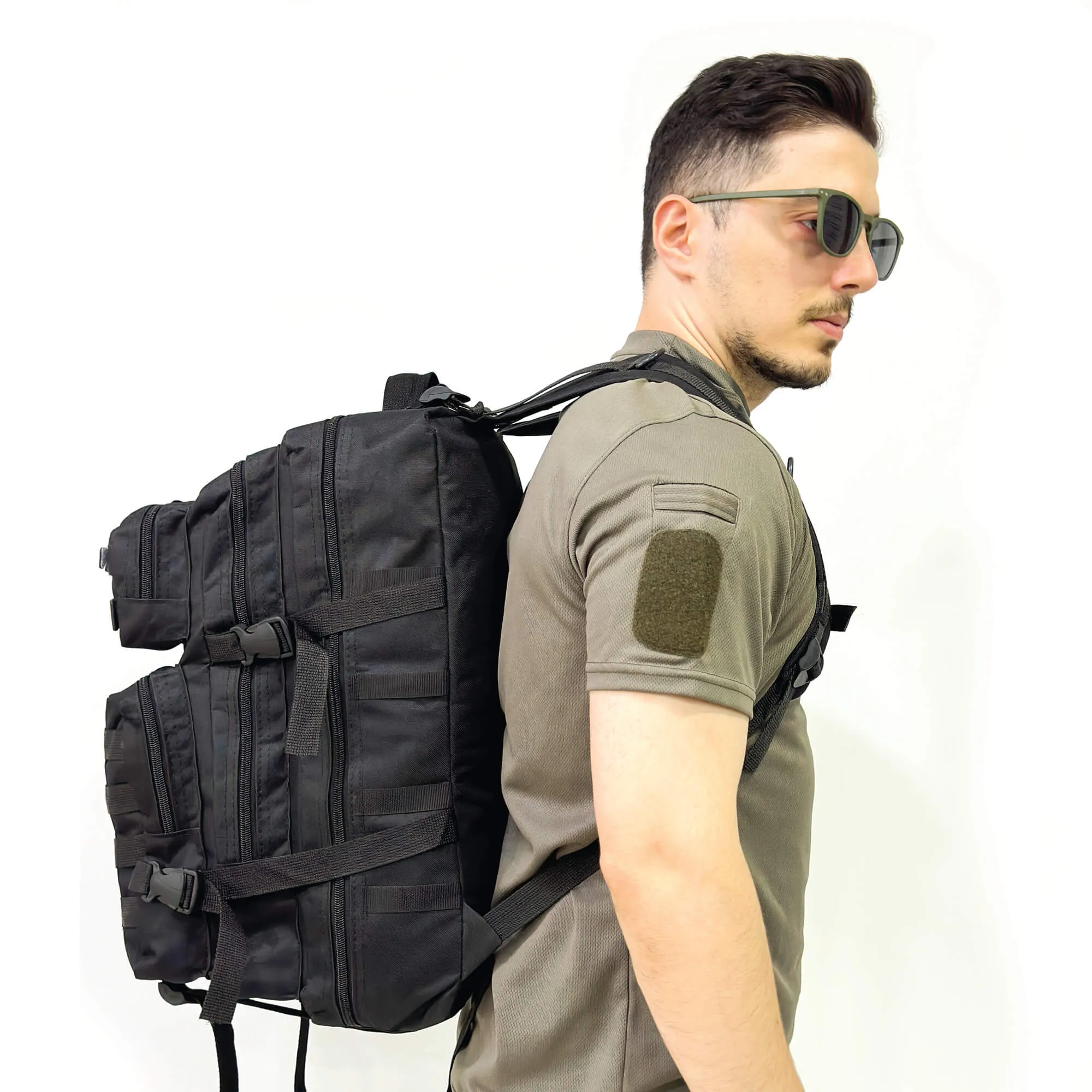 Black Tactical Sports Backpack with Pec Area - 50 Liter Bag