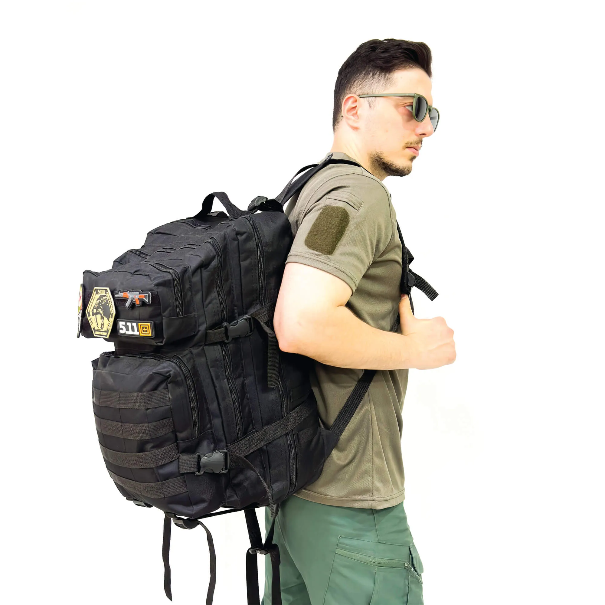 Black Tactical Sports Backpack with Pec Area - 50 Liter Bag