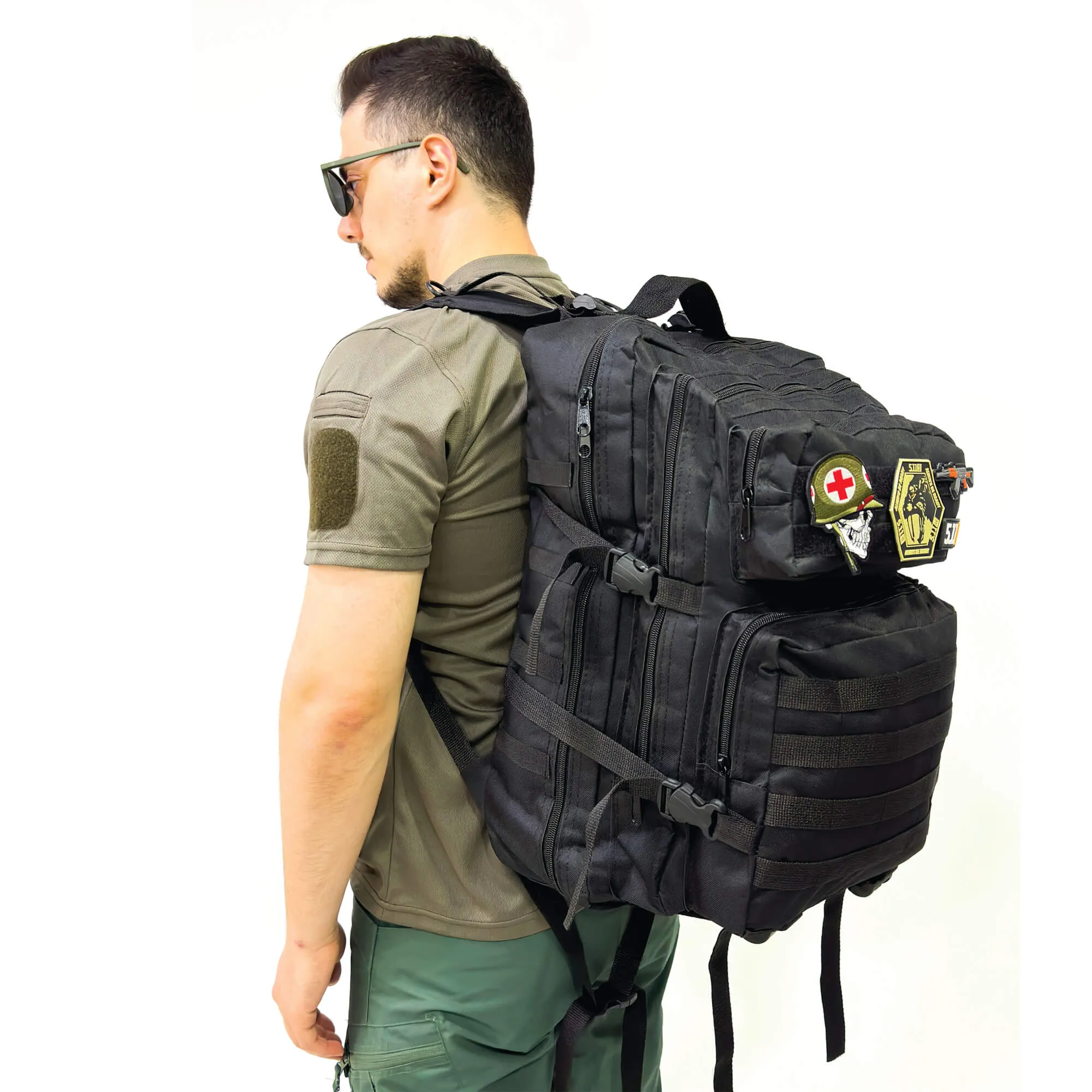 Black Tactical Sports Backpack with Pec Area - 50 Liter Bag