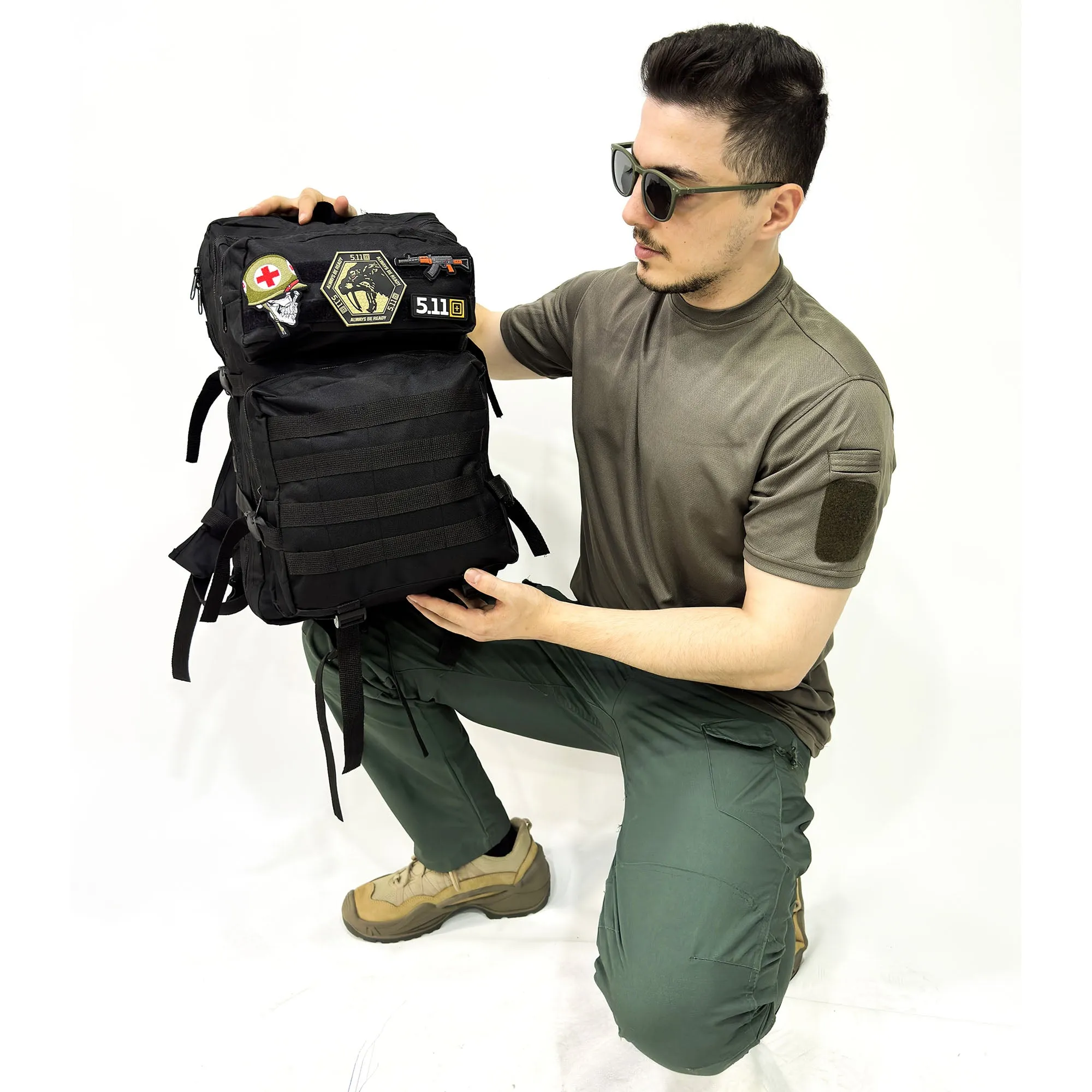 Black Tactical Sports Backpack with Pec Area - 50 Liter Bag