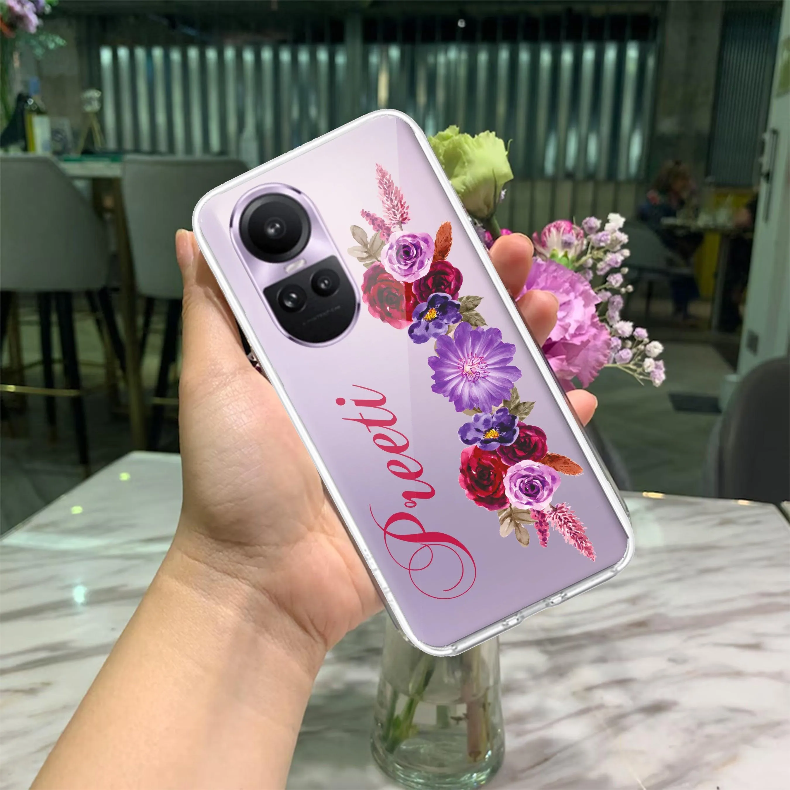 Blue Aster Floral Customize Transparent Silicon Case For Oppo