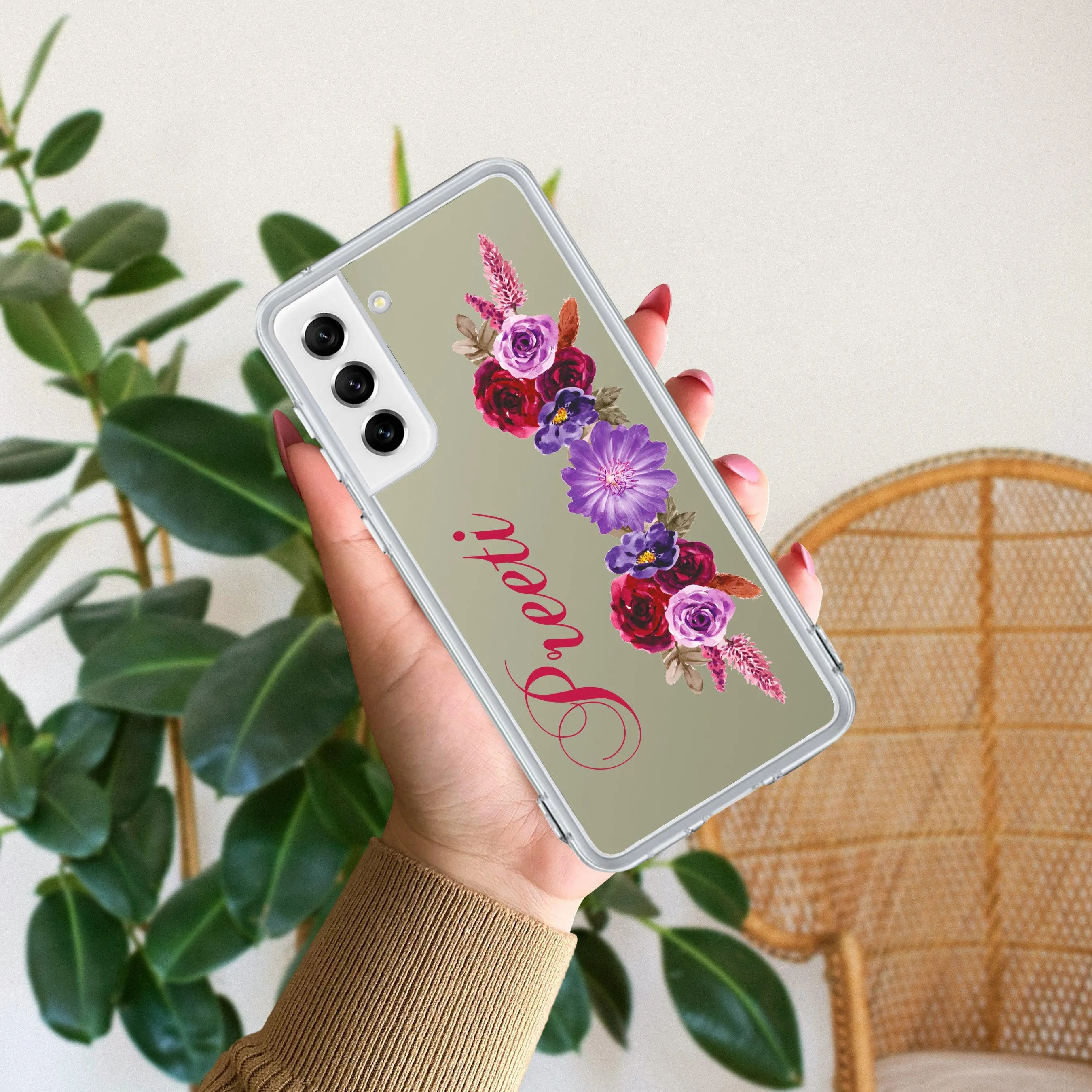 Blue Aster Floral Customize Transparent Silicon Case For Samsung