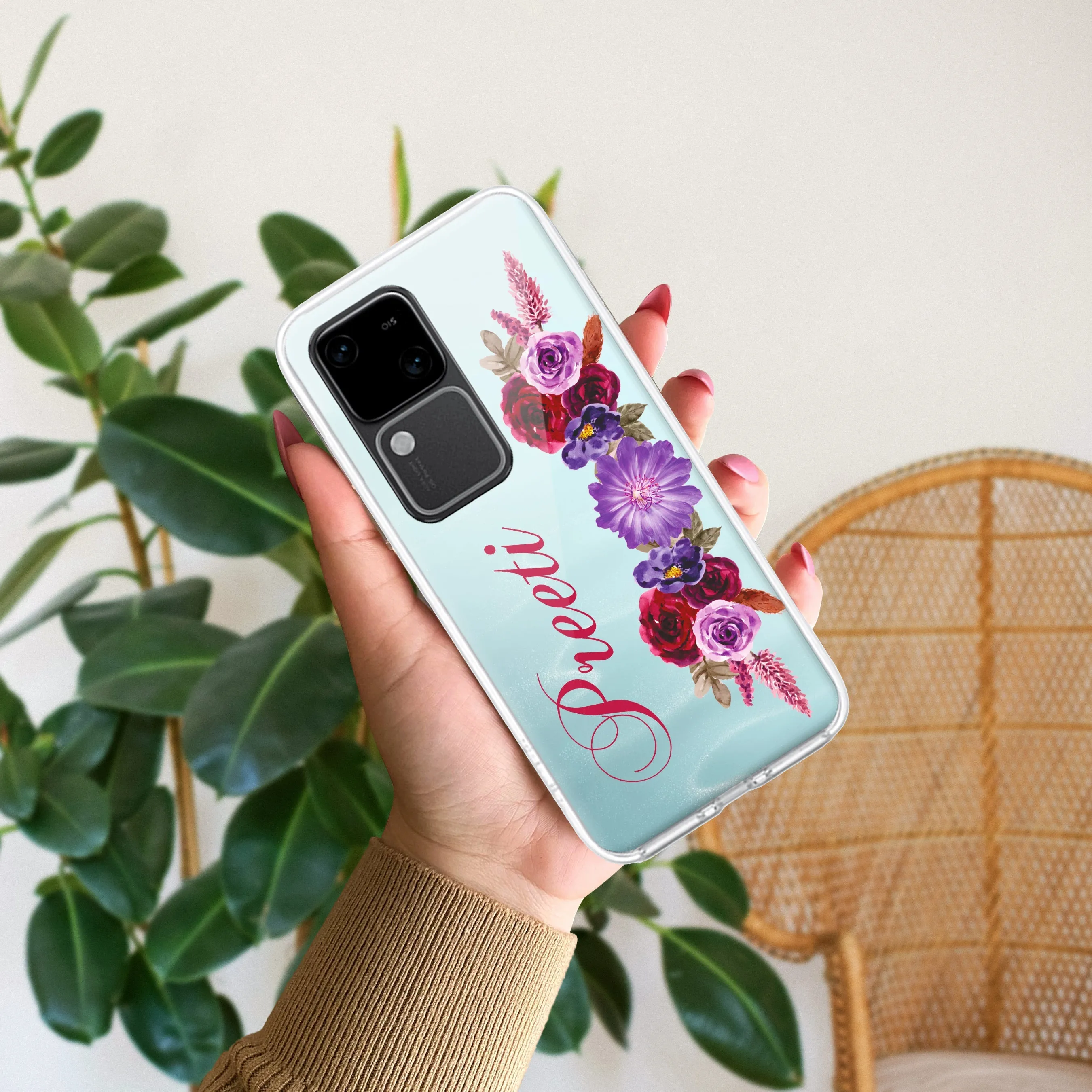 Blue Aster Floral Customize Transparent Silicon Case For Vivo