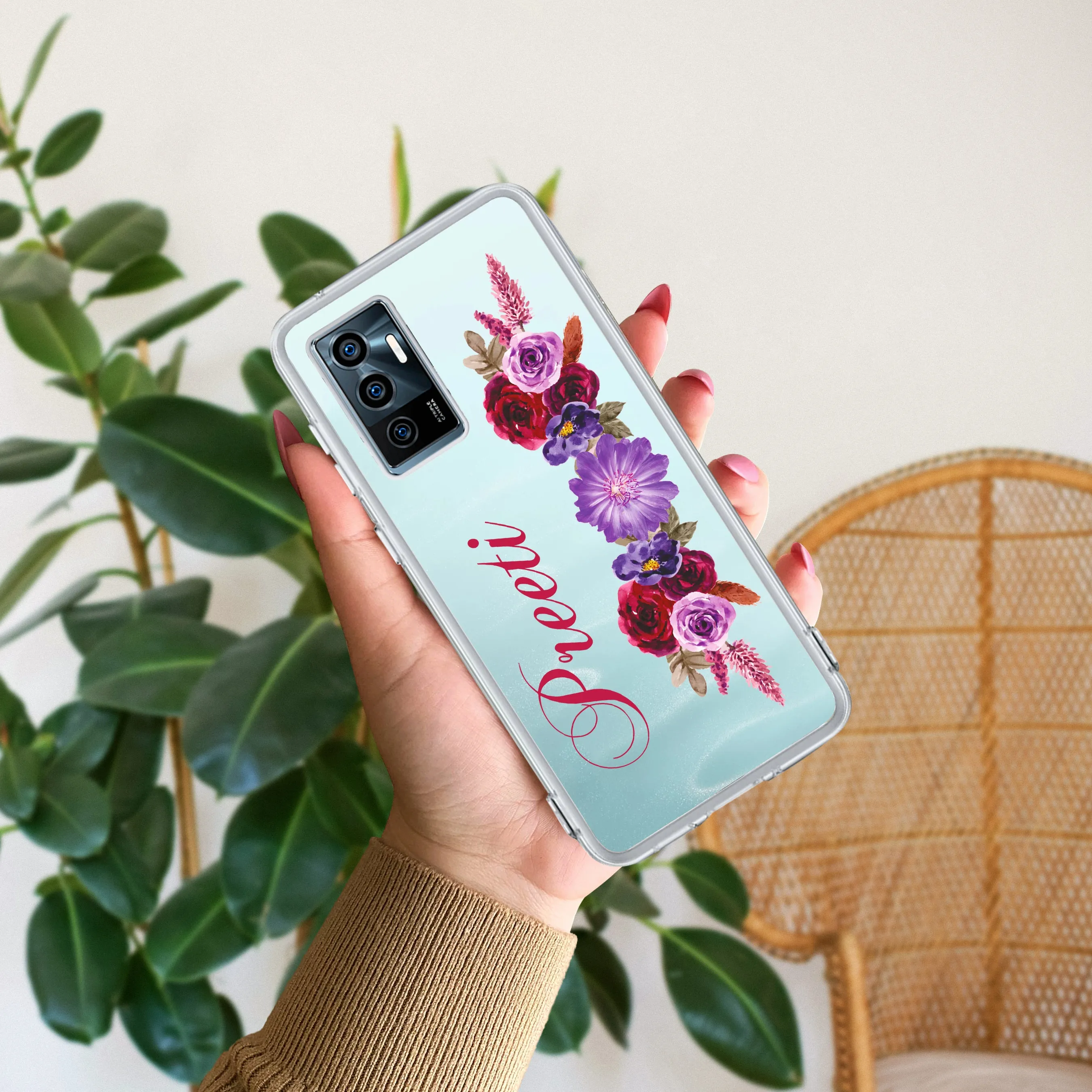 Blue Aster Floral Customize Transparent Silicon Case For Vivo