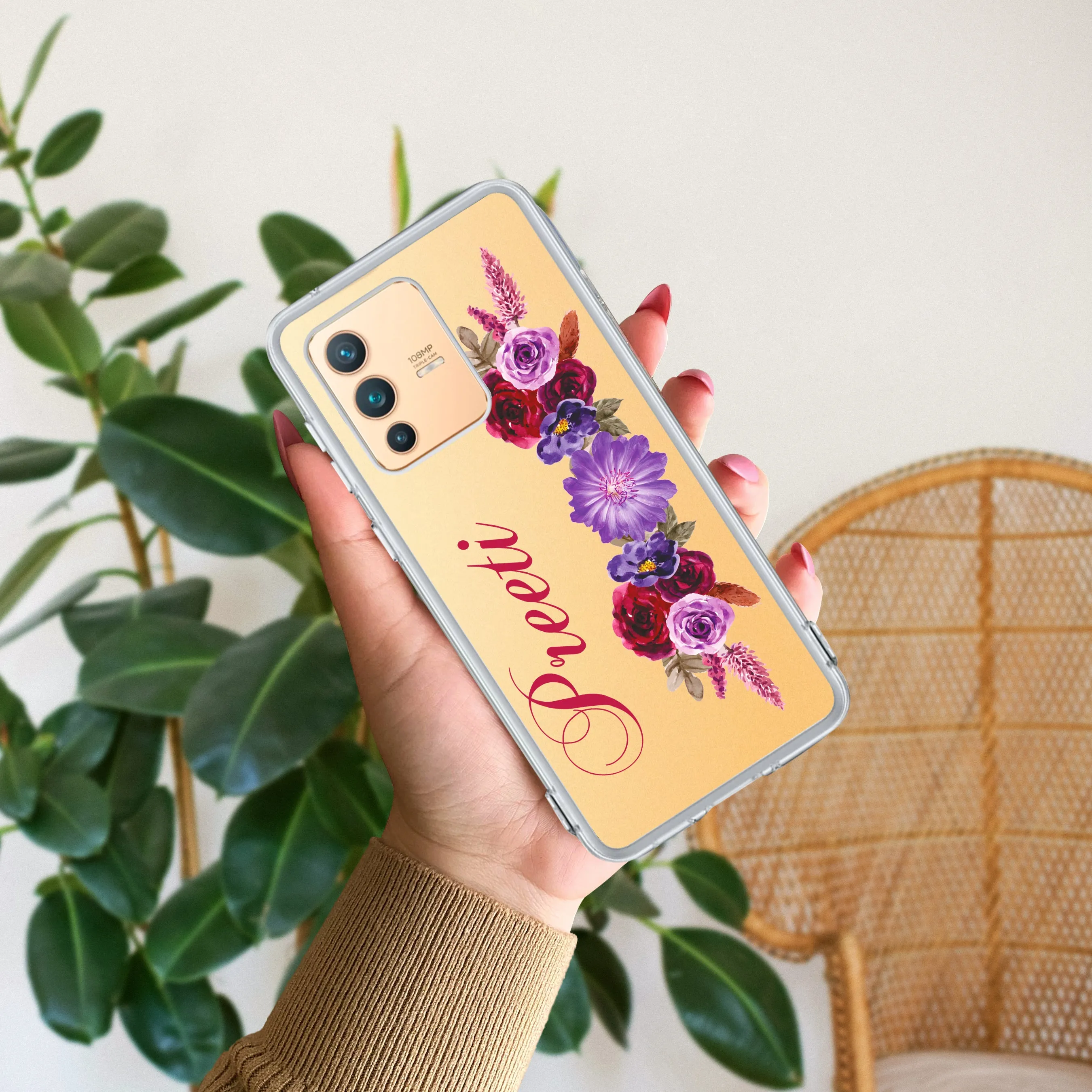 Blue Aster Floral Customize Transparent Silicon Case For Vivo