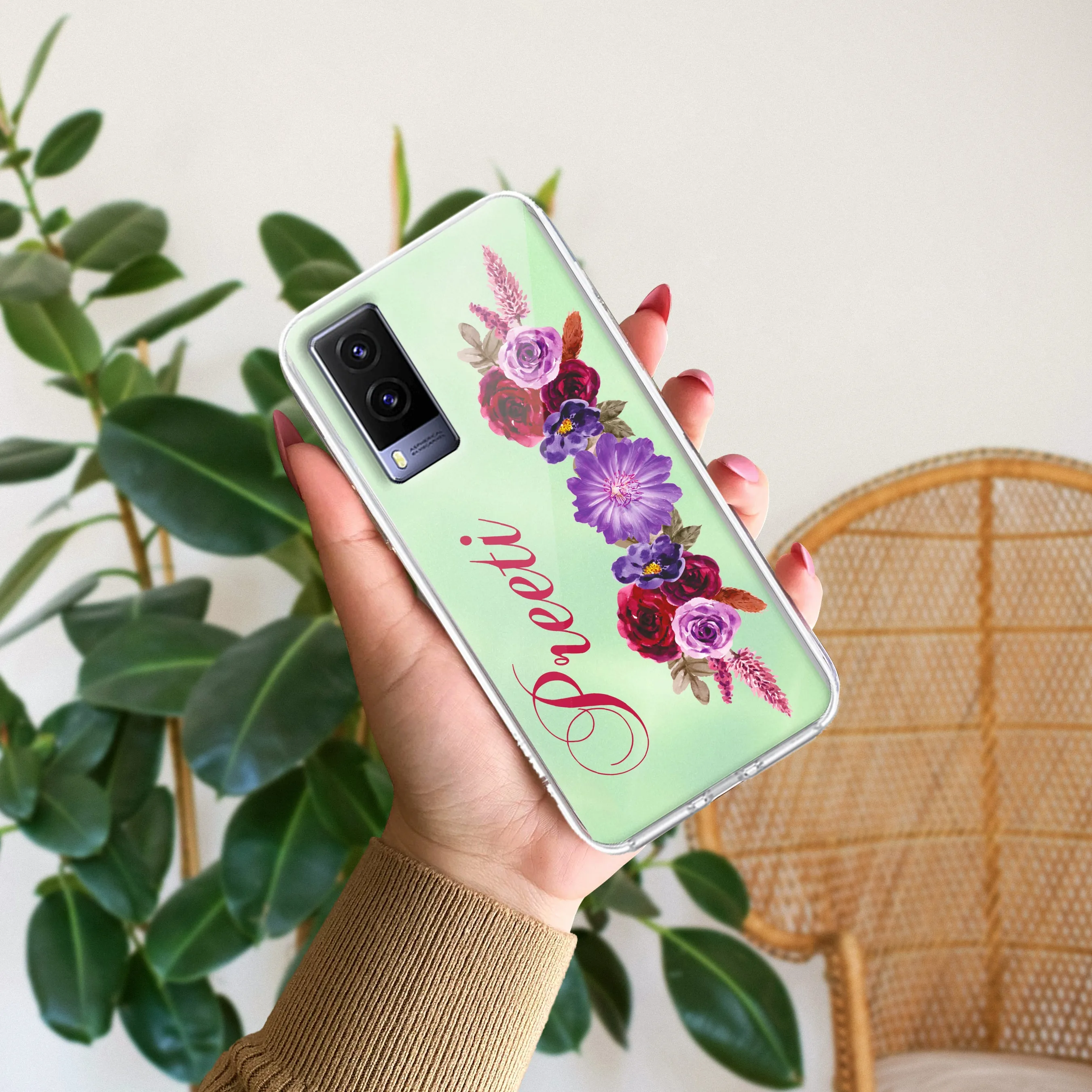 Blue Aster Floral Customize Transparent Silicon Case For Vivo