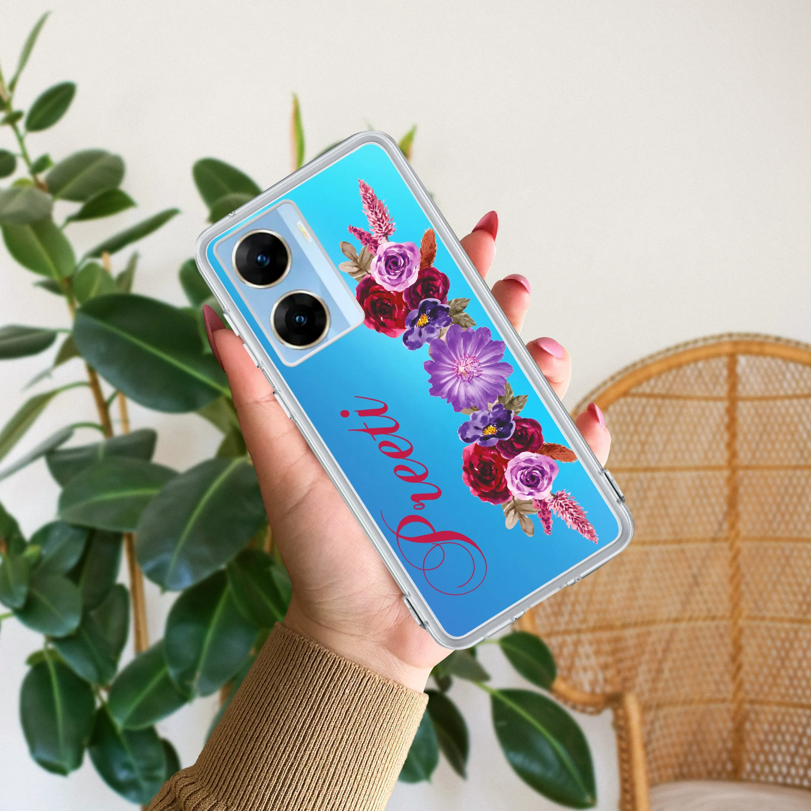 Blue Aster Floral Customize Transparent Silicon Case For Vivo