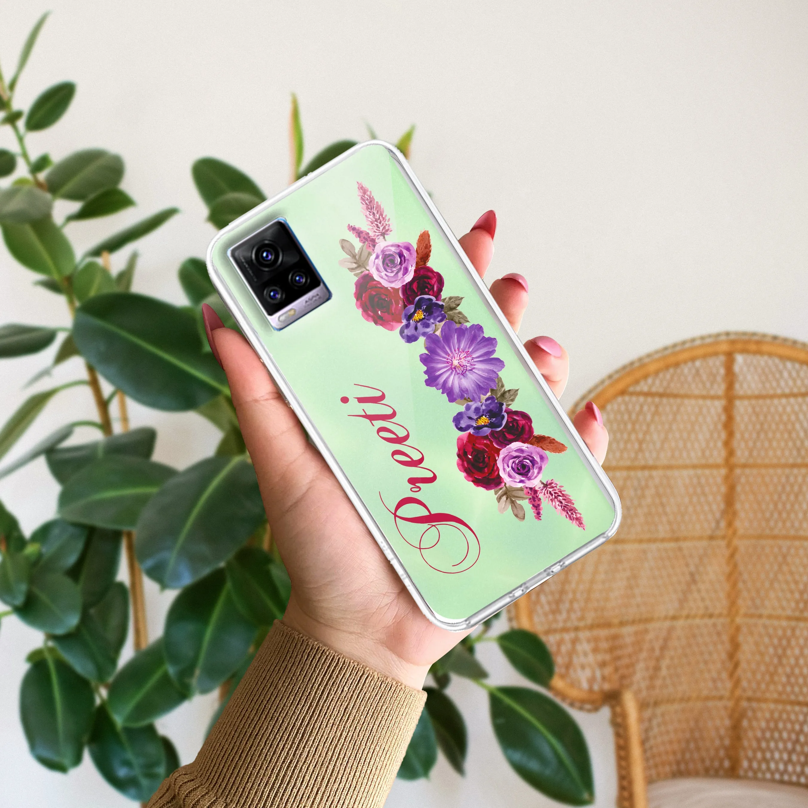 Blue Aster Floral Customize Transparent Silicon Case For Vivo