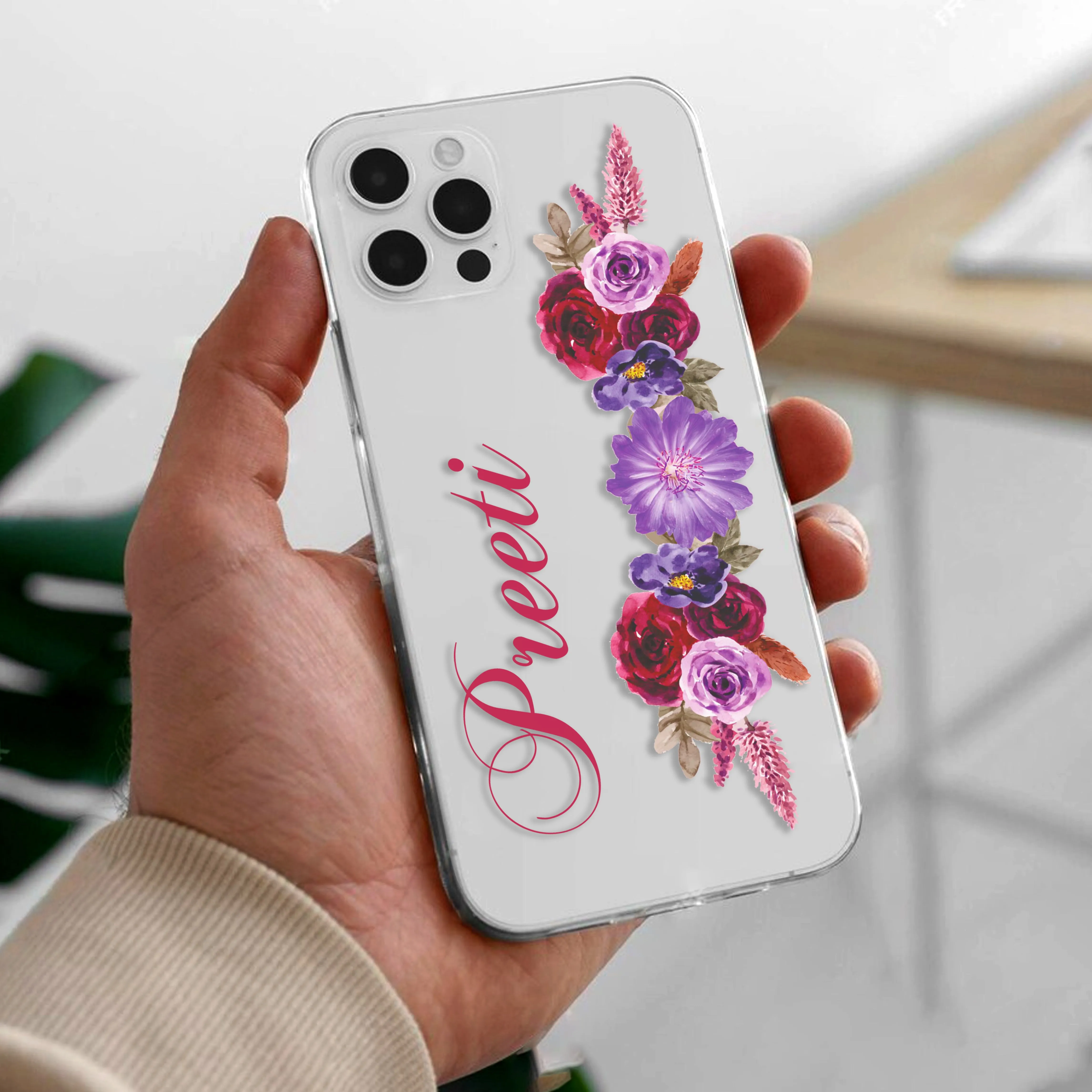 Blue Aster Floral Customize Transparent Silicon Case For Vivo