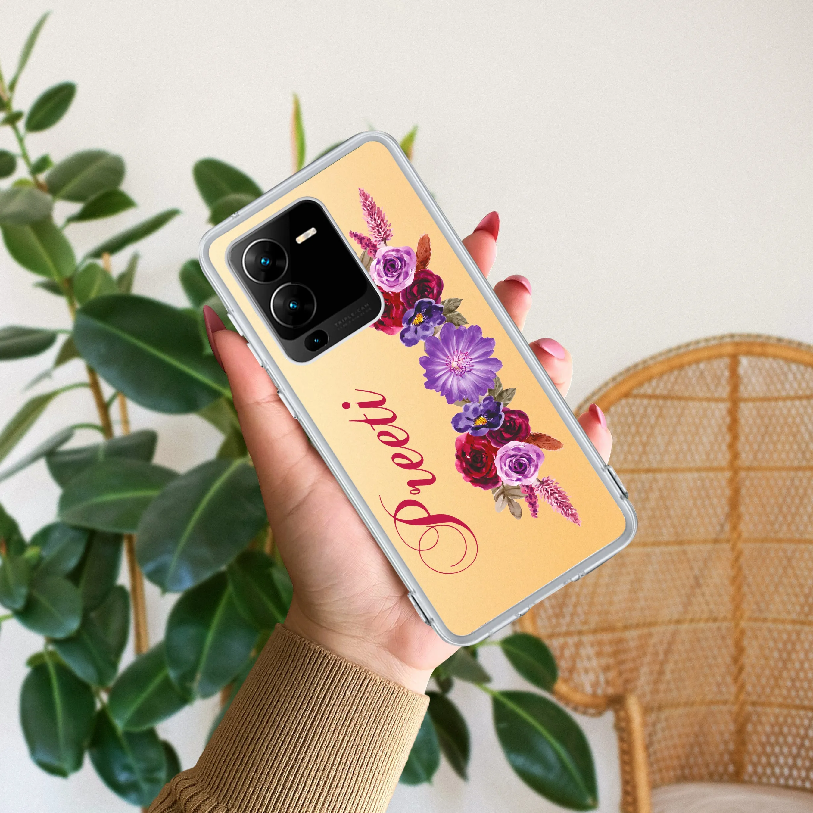 Blue Aster Floral Customize Transparent Silicon Case For Vivo